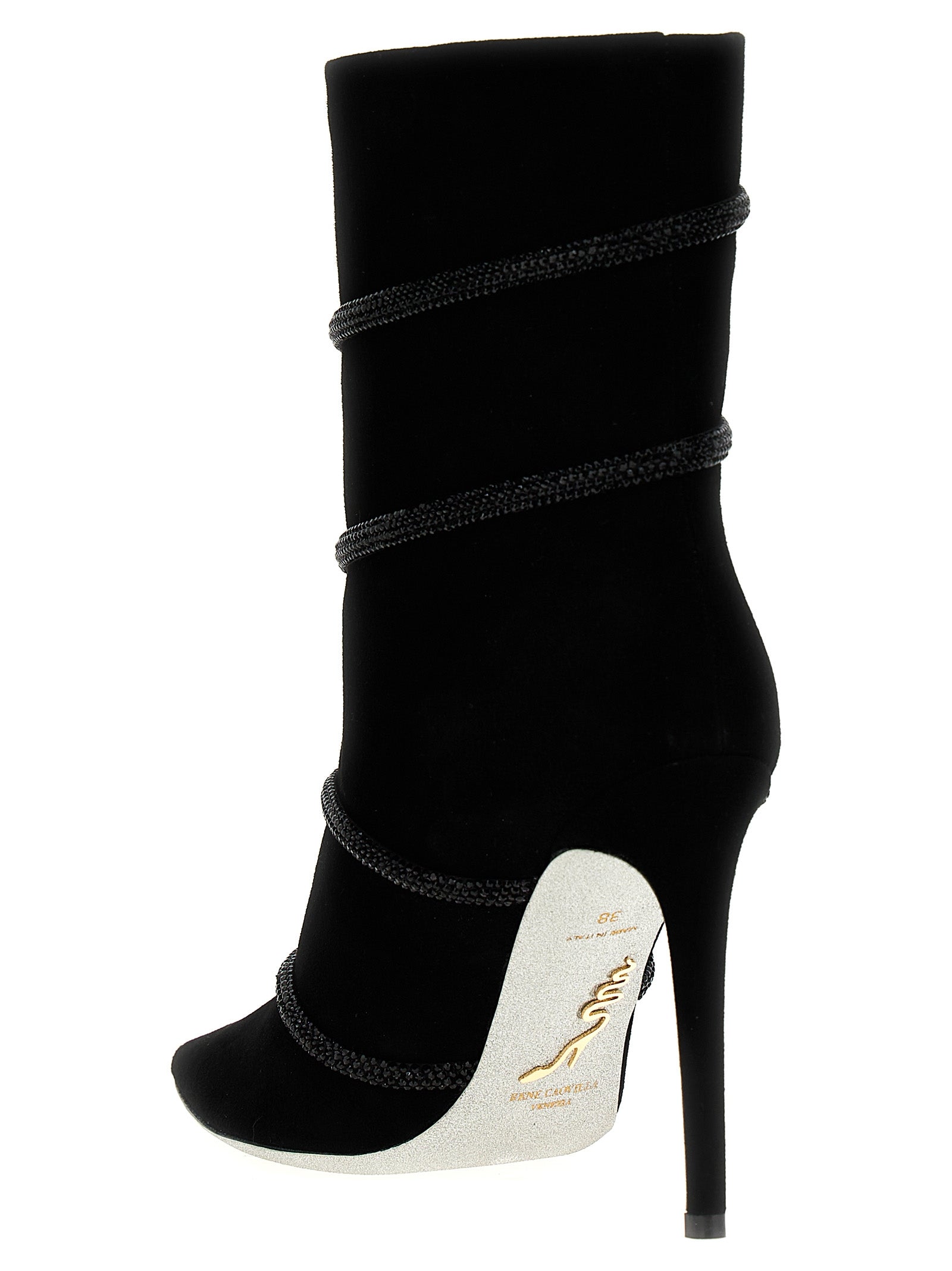 René Caovilla Suede Rhinestone Ankle Boots