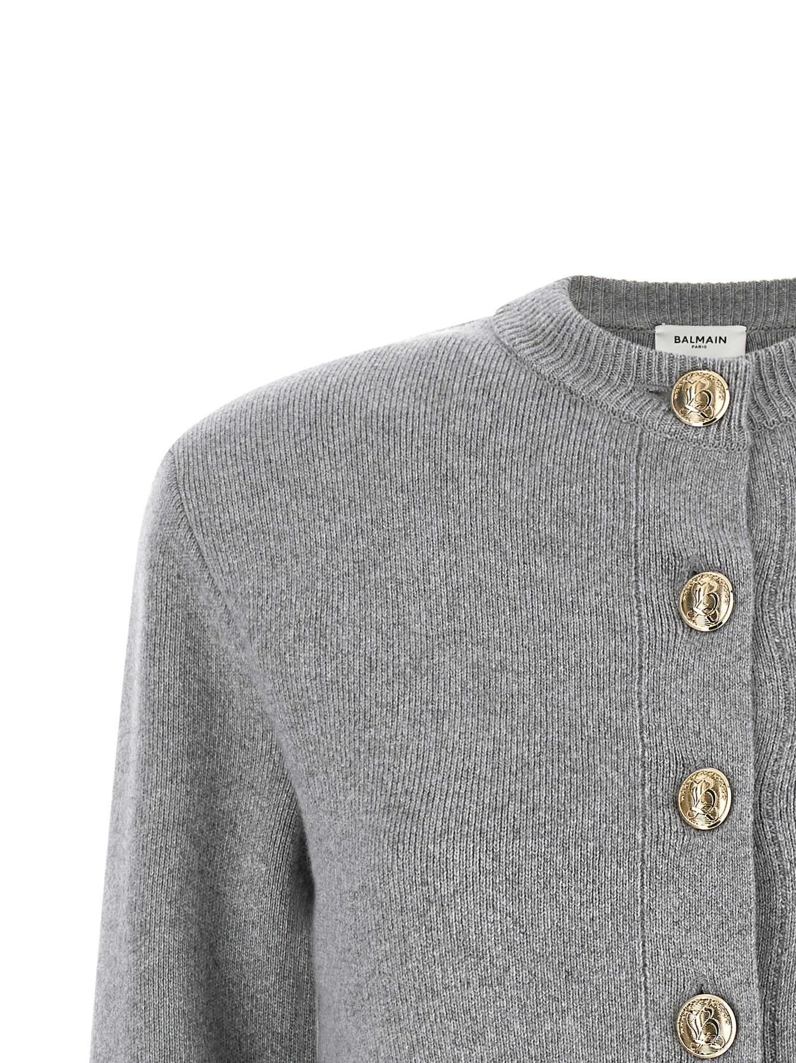 Balmain Sculpture Button Crew Neck Cardigan