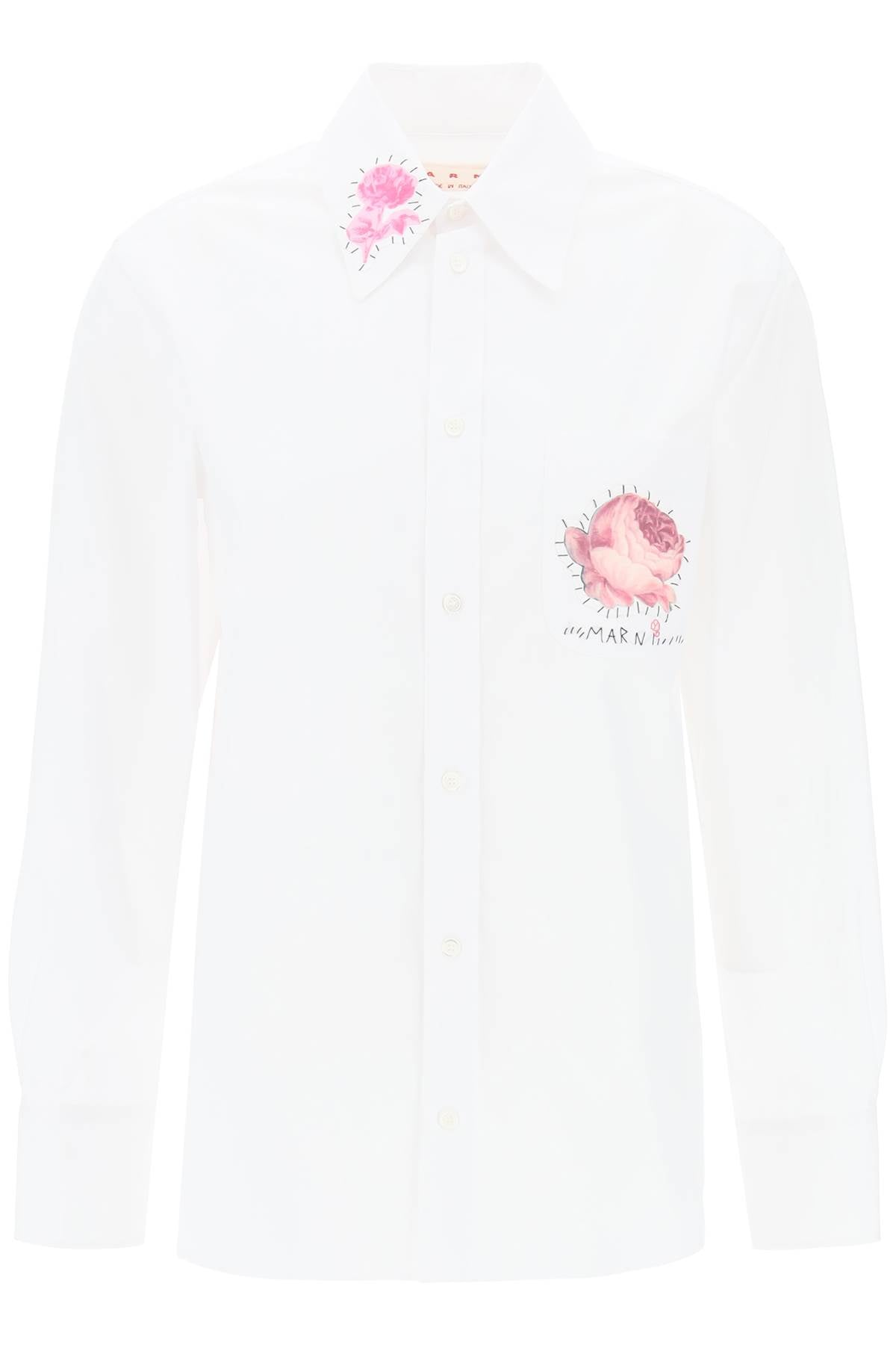 Marni Shirt With Flower Print Patch And Embroidered Logo