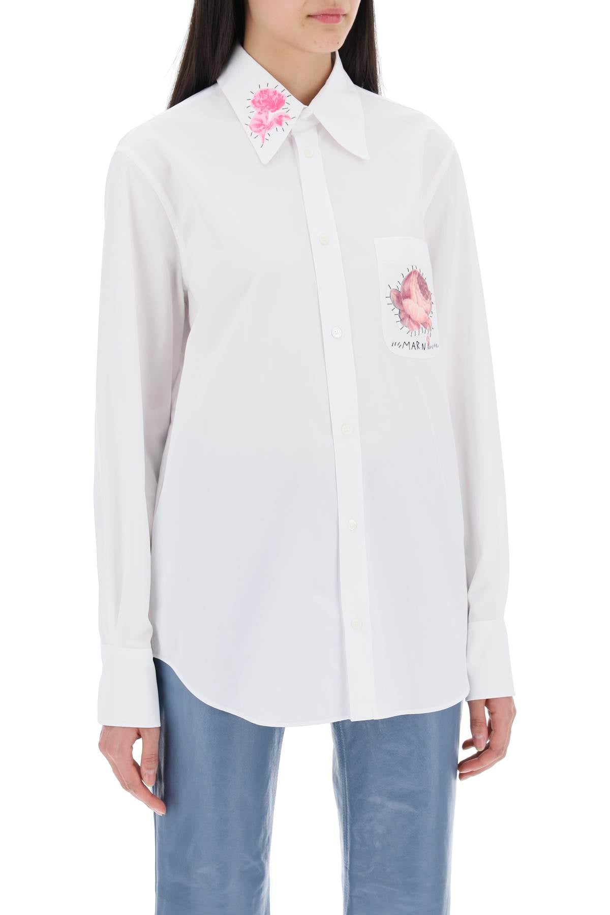 Marni Shirt With Flower Print Patch And Embroidered Logo