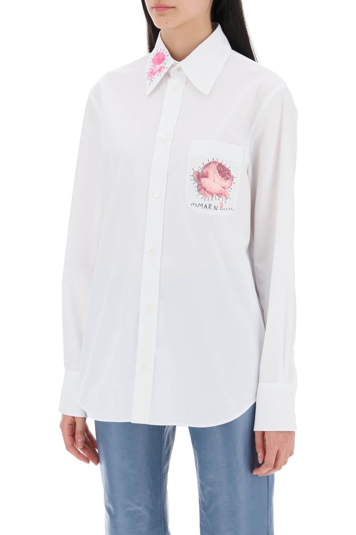 Marni Shirt With Flower Print Patch And Embroidered Logo