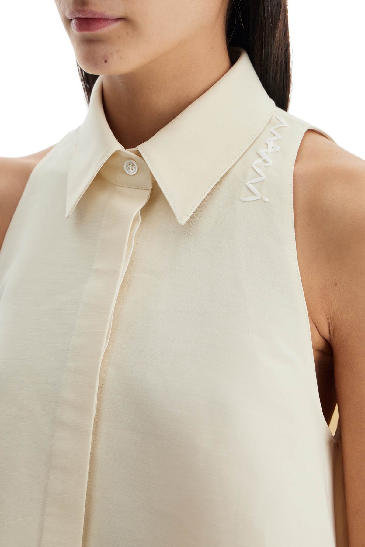 Marni Ivory Cotton Women'S Shirt With Embroidered Logo