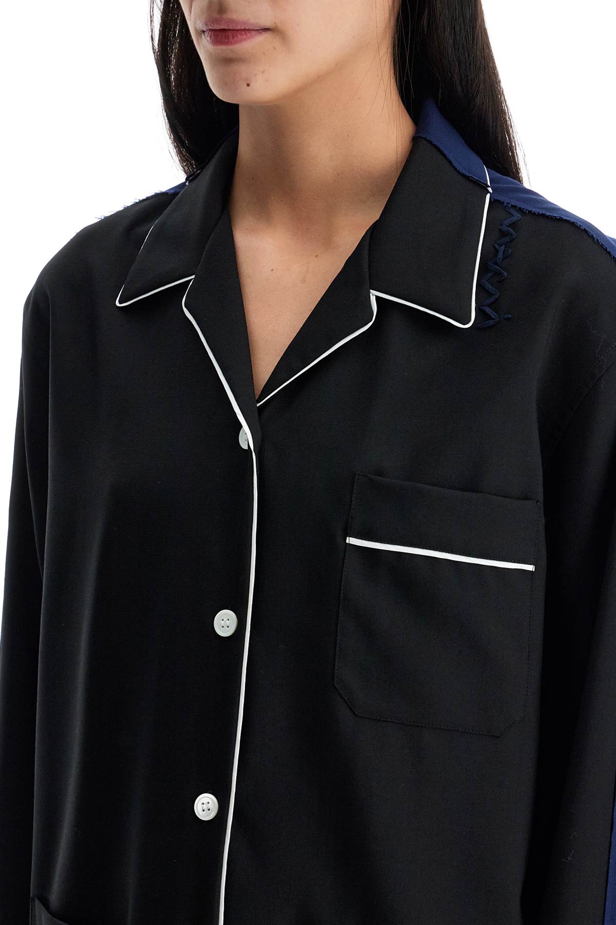 Marni Black Wool Shirt With White Stitching