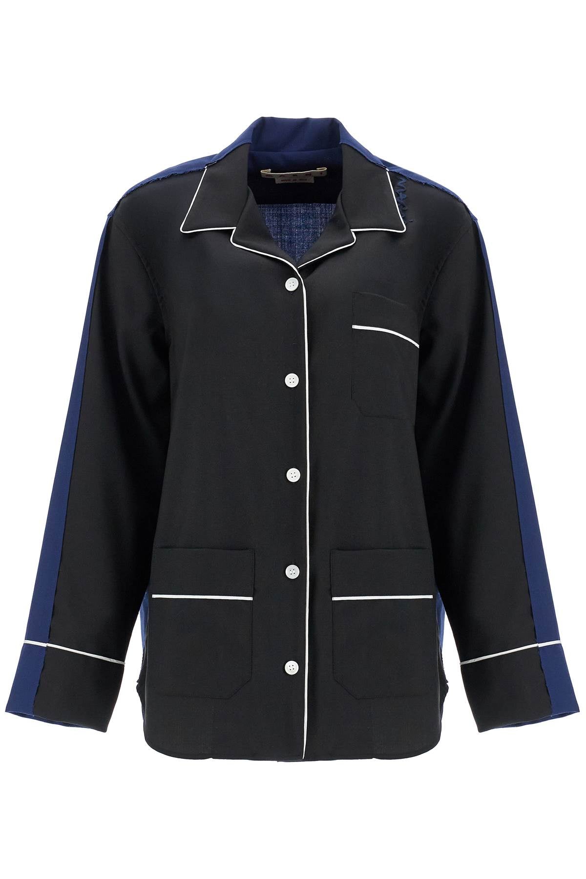 Marni Black Wool Shirt With White Stitching