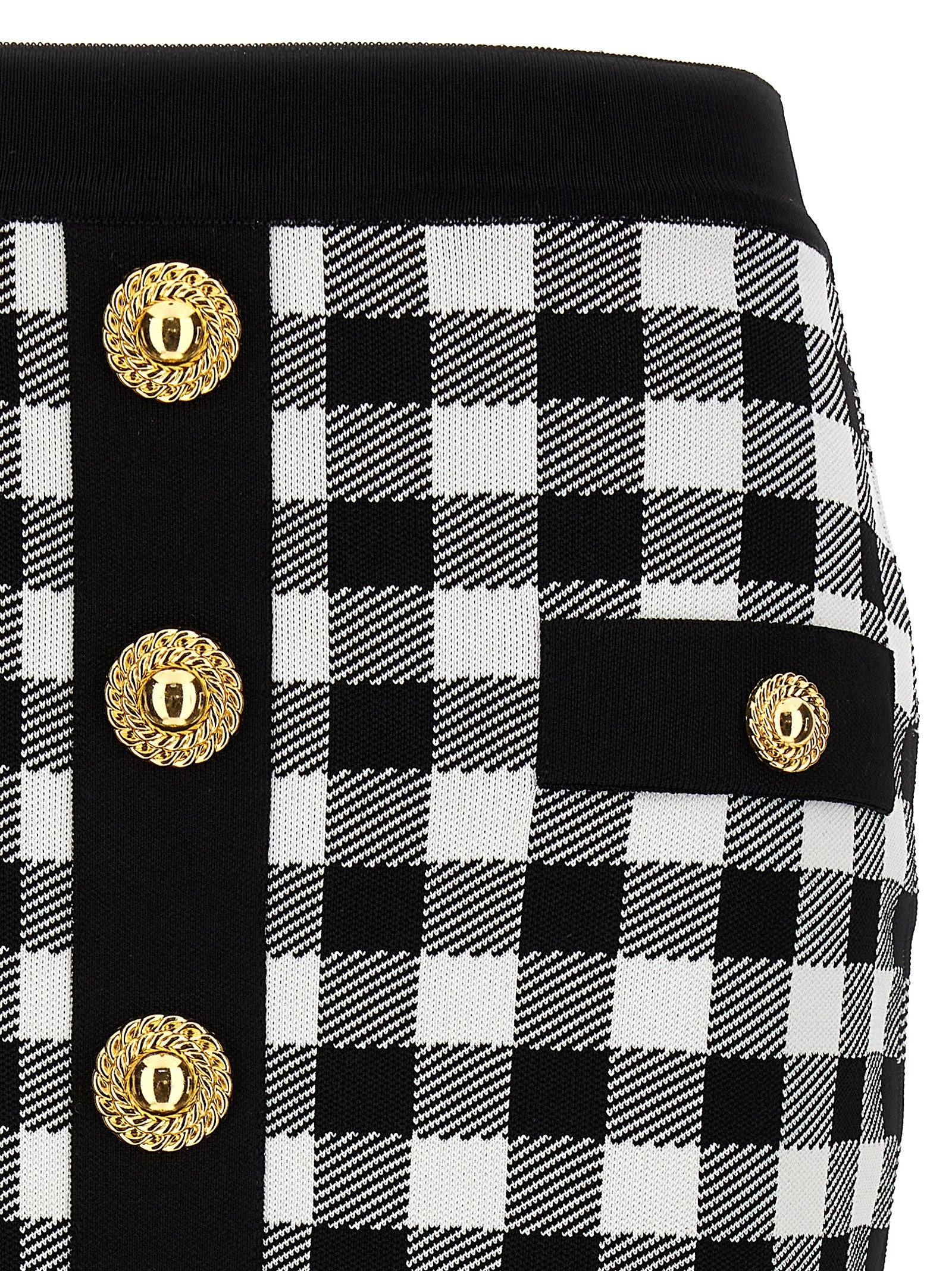 Balmain Logo Button Vichy Skirt