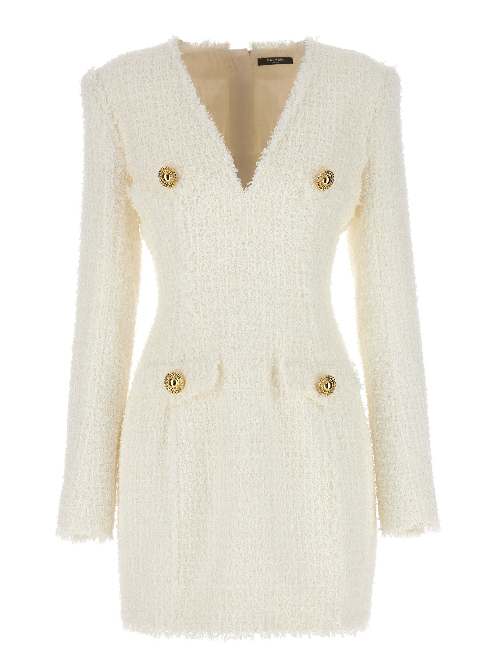 Balmain Logo Button Tweed Dress