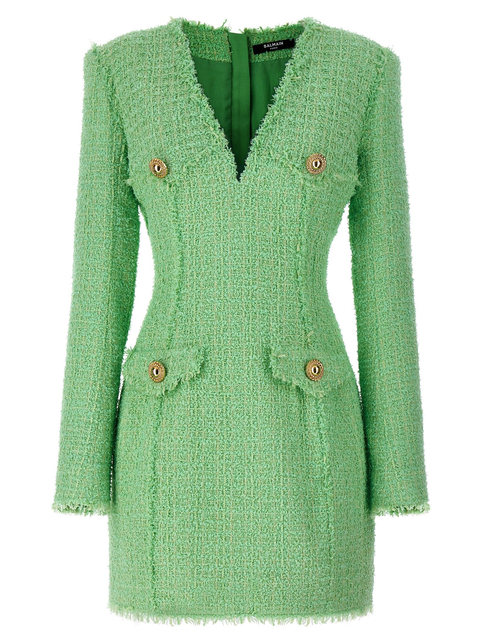 Balmain Logo Button Tweed Dress