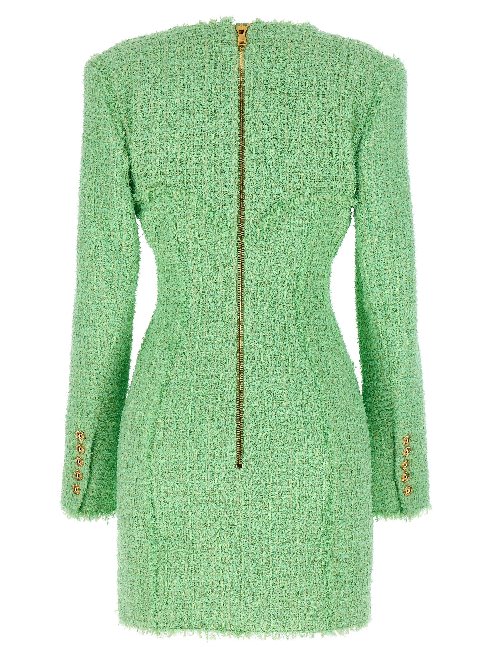 Balmain Logo Button Tweed Dress