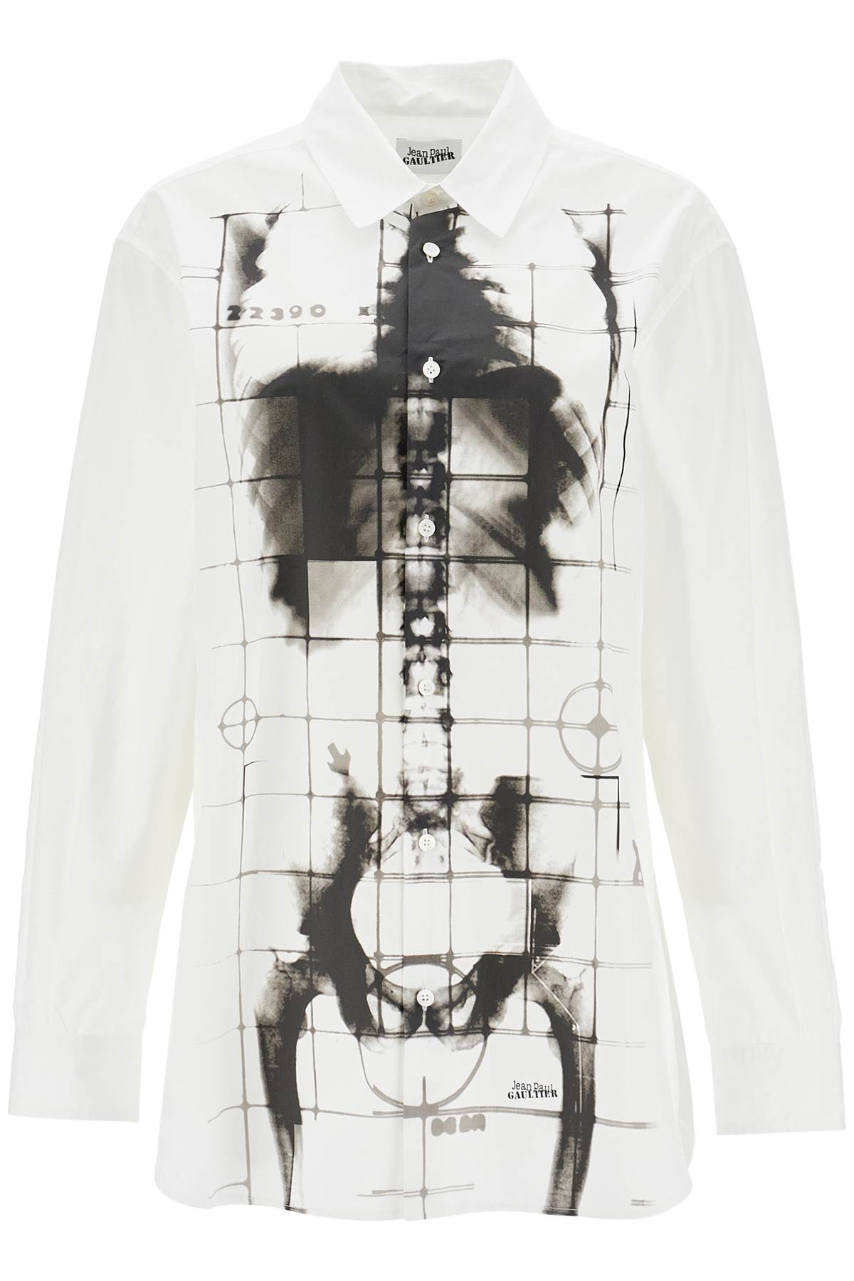 Jean Paul Gaultier White Cotton Shirt With Skeleton Print Front And Back