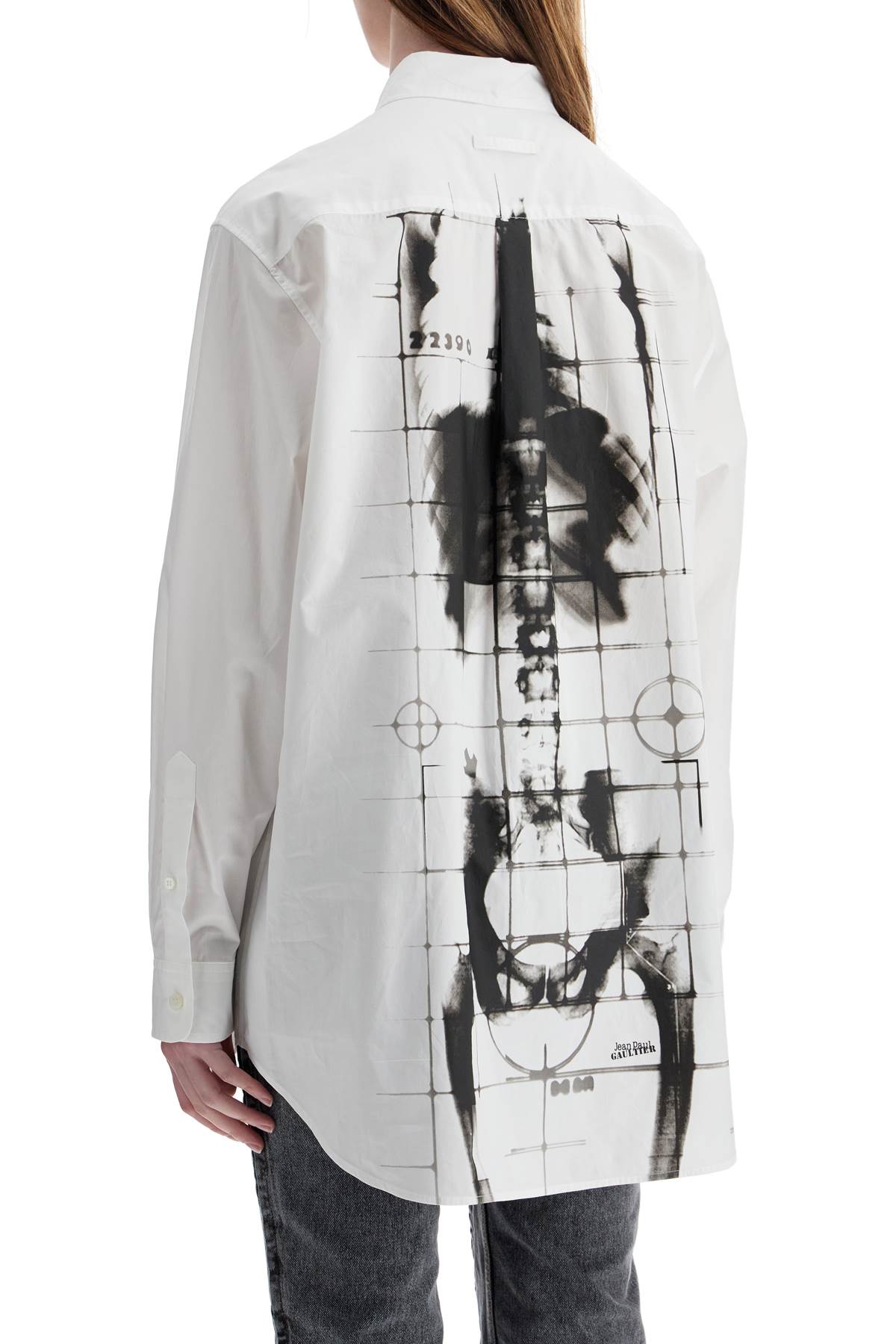 Jean Paul Gaultier White Cotton Shirt With Skeleton Print Front And Back