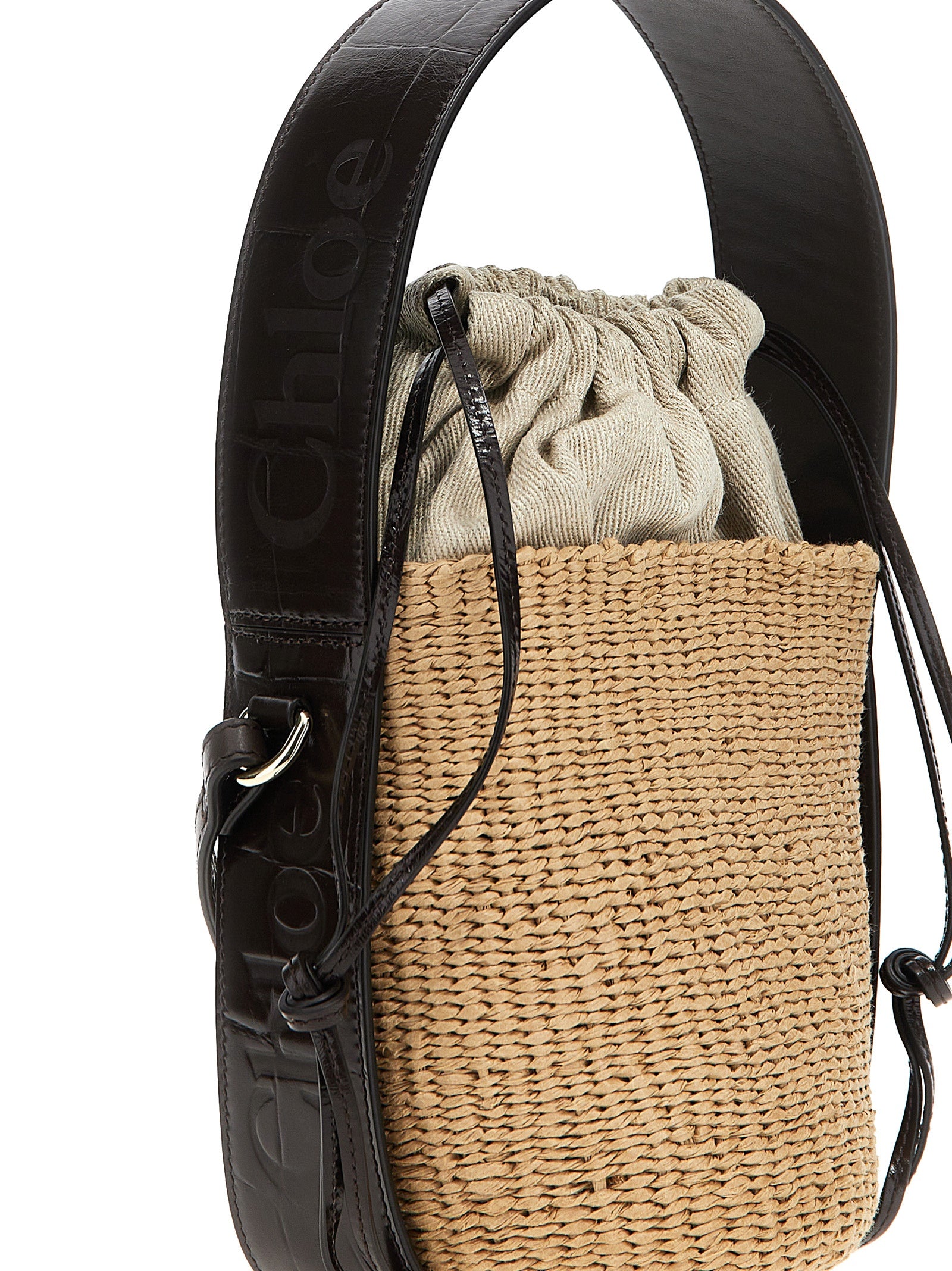 Chloé Small 'Woody' Crossbody Bag In Woven Raffia And Pe