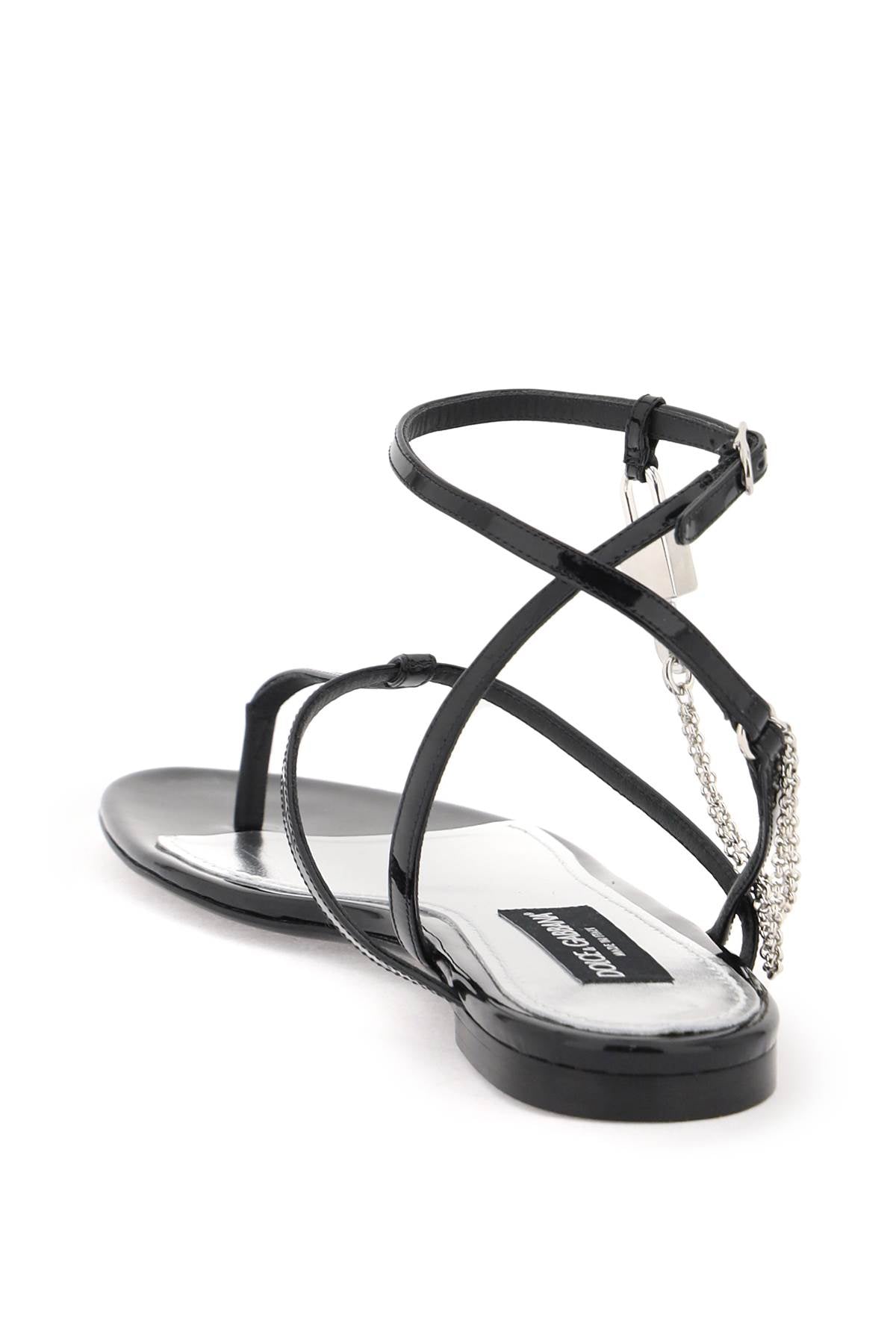 Dolce & Gabbana Patent Leather Thong Sandals With Padlock