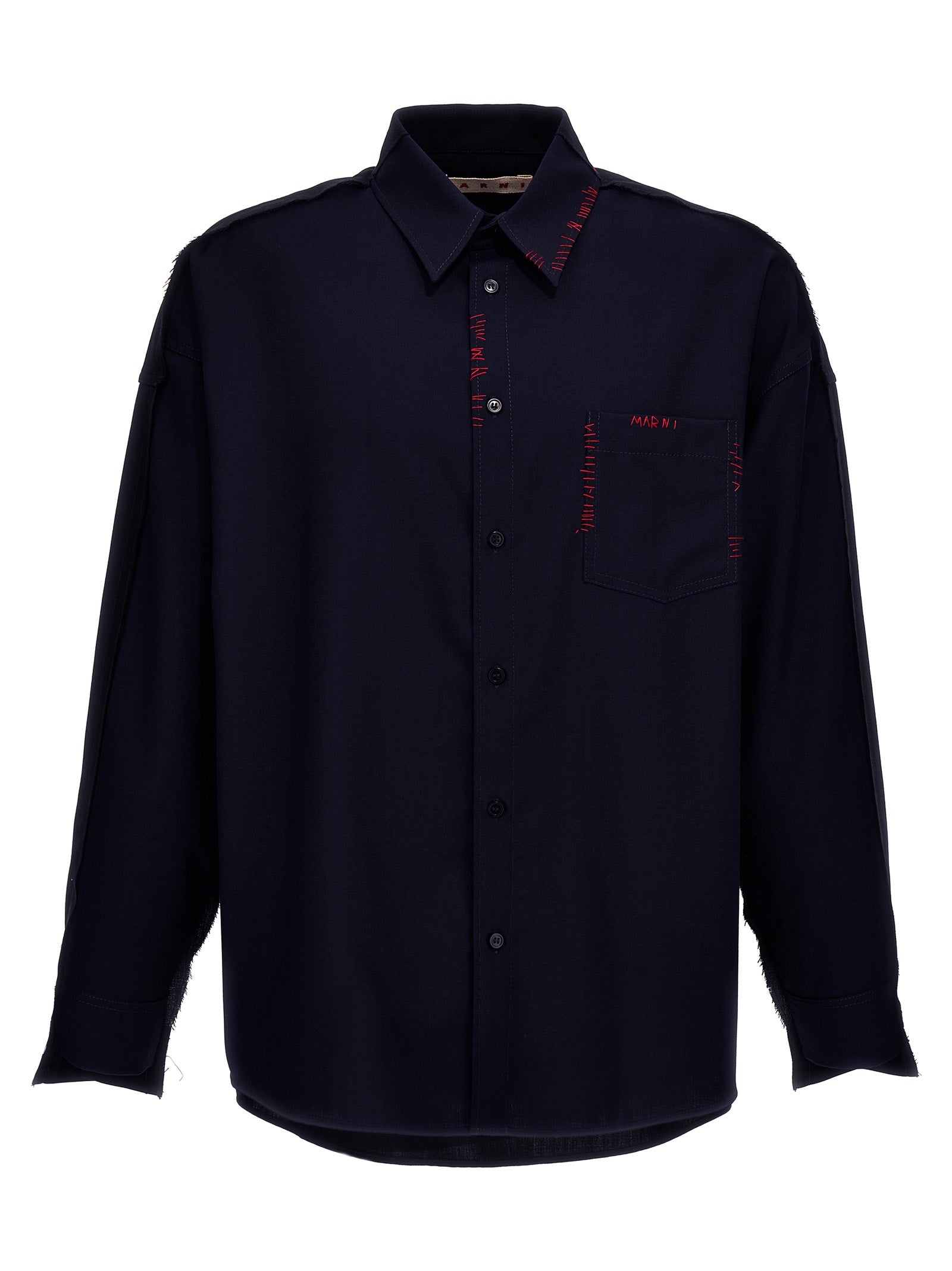 Marni Cool Wool Shirt With Contrast Stitching