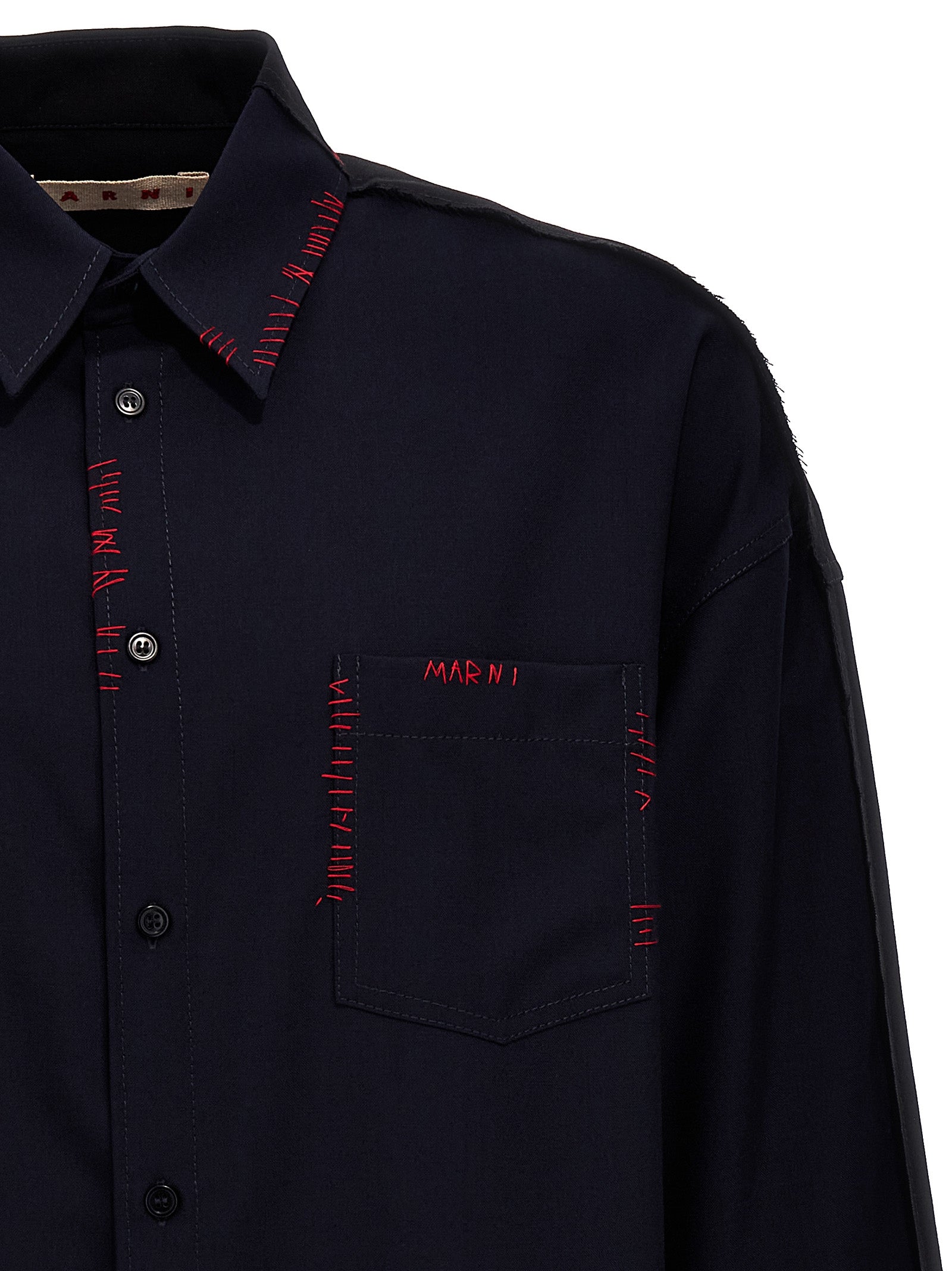 Marni Cool Wool Shirt With Contrast Stitching