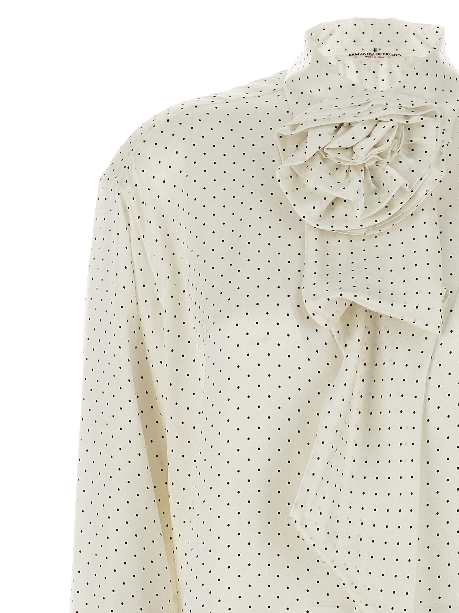 Ermanno Scervino Polka Dot Shirt Flower Brooch