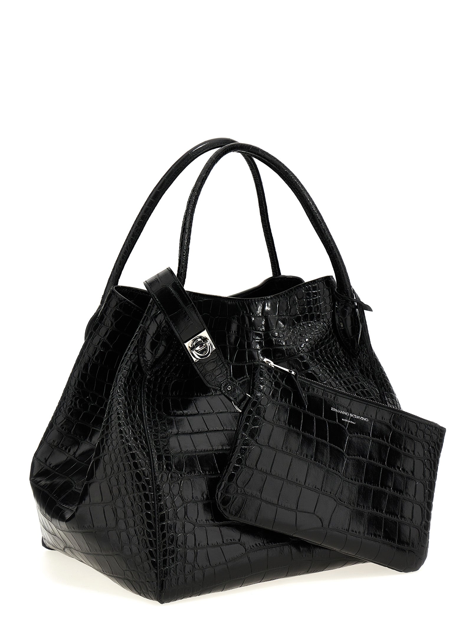 Ermanno Scervino Crocodile Print Leather Shopping Bag