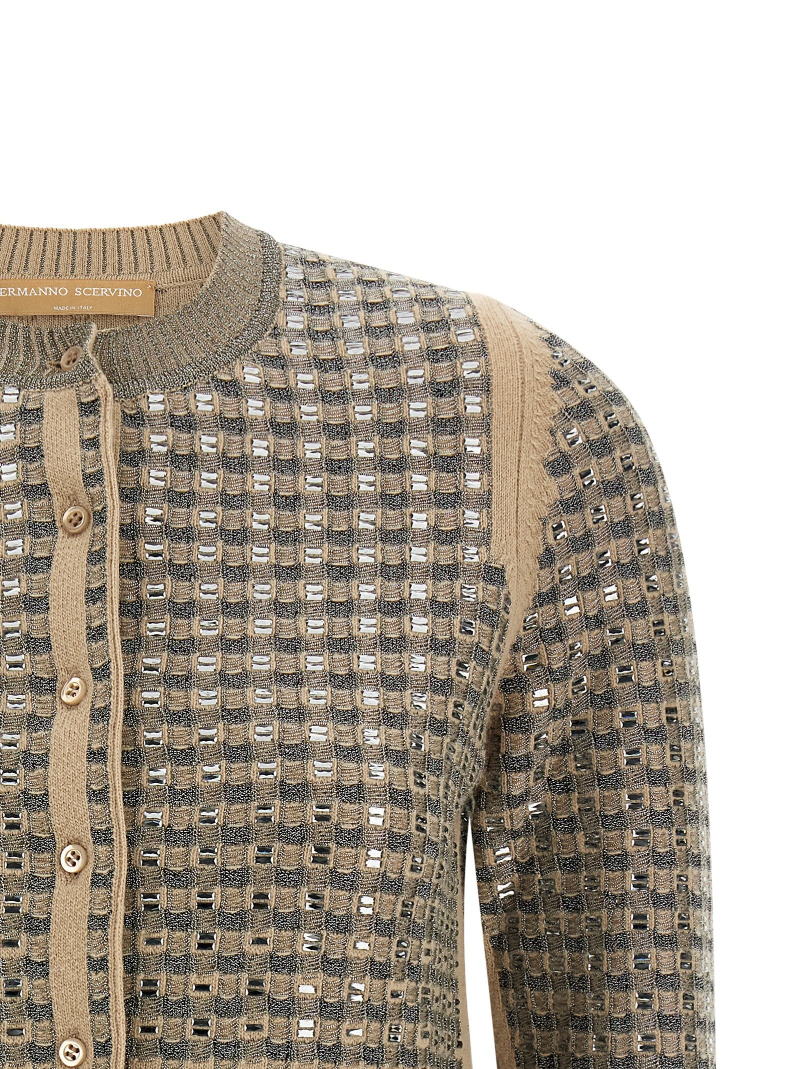 Ermanno Scervino Check Cardigan With Crystals