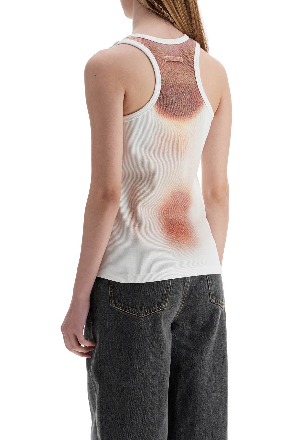 Jean Paul Gaultier White Cotton Top With Leather Print Le Classique