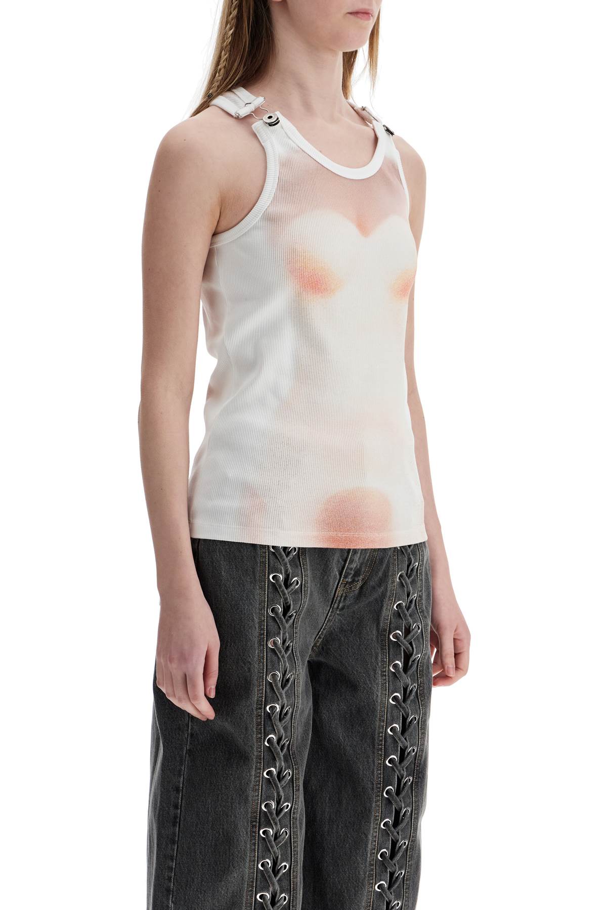 Jean Paul Gaultier White Cotton Top With Leather Print Le Classique