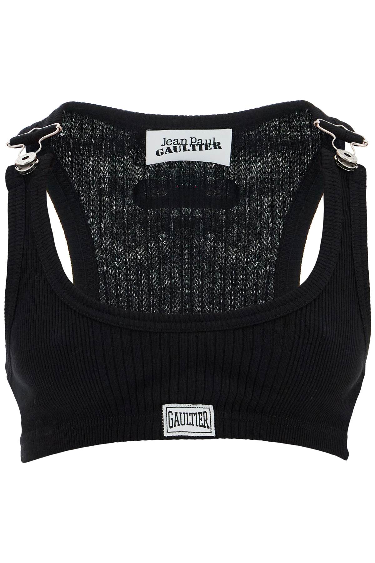 Jean Paul Gaultier Black Cotton Crop Tank Top With Clip For Overalls