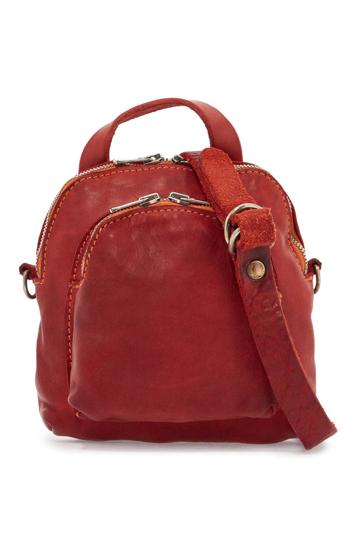 Guidi Mini Red Leather Backpack Handcrafted With Adjustable Shoulder Strap And Front Pockets