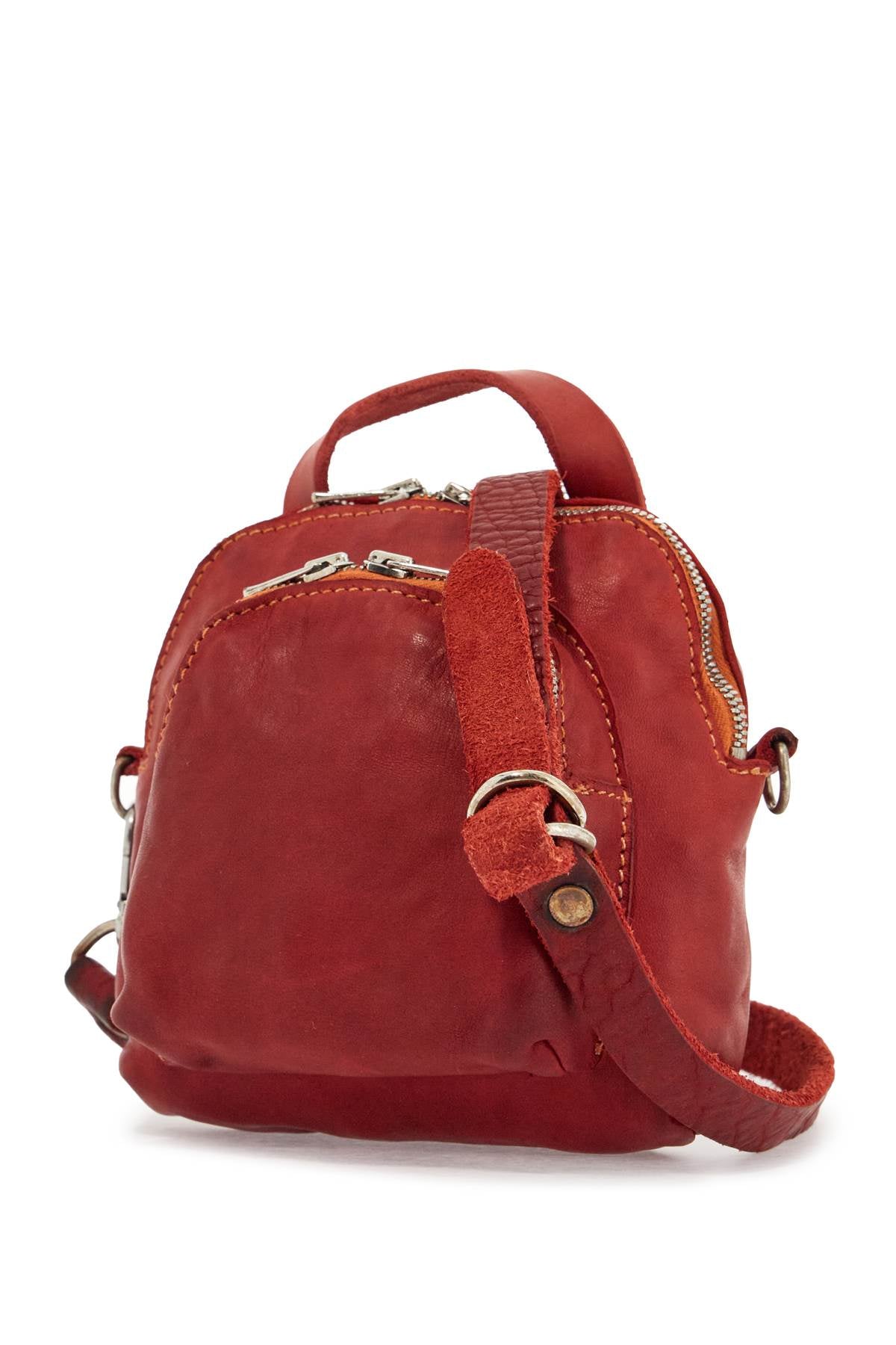 Guidi Mini Red Leather Backpack Handcrafted With Adjustable Shoulder Strap And Front Pockets