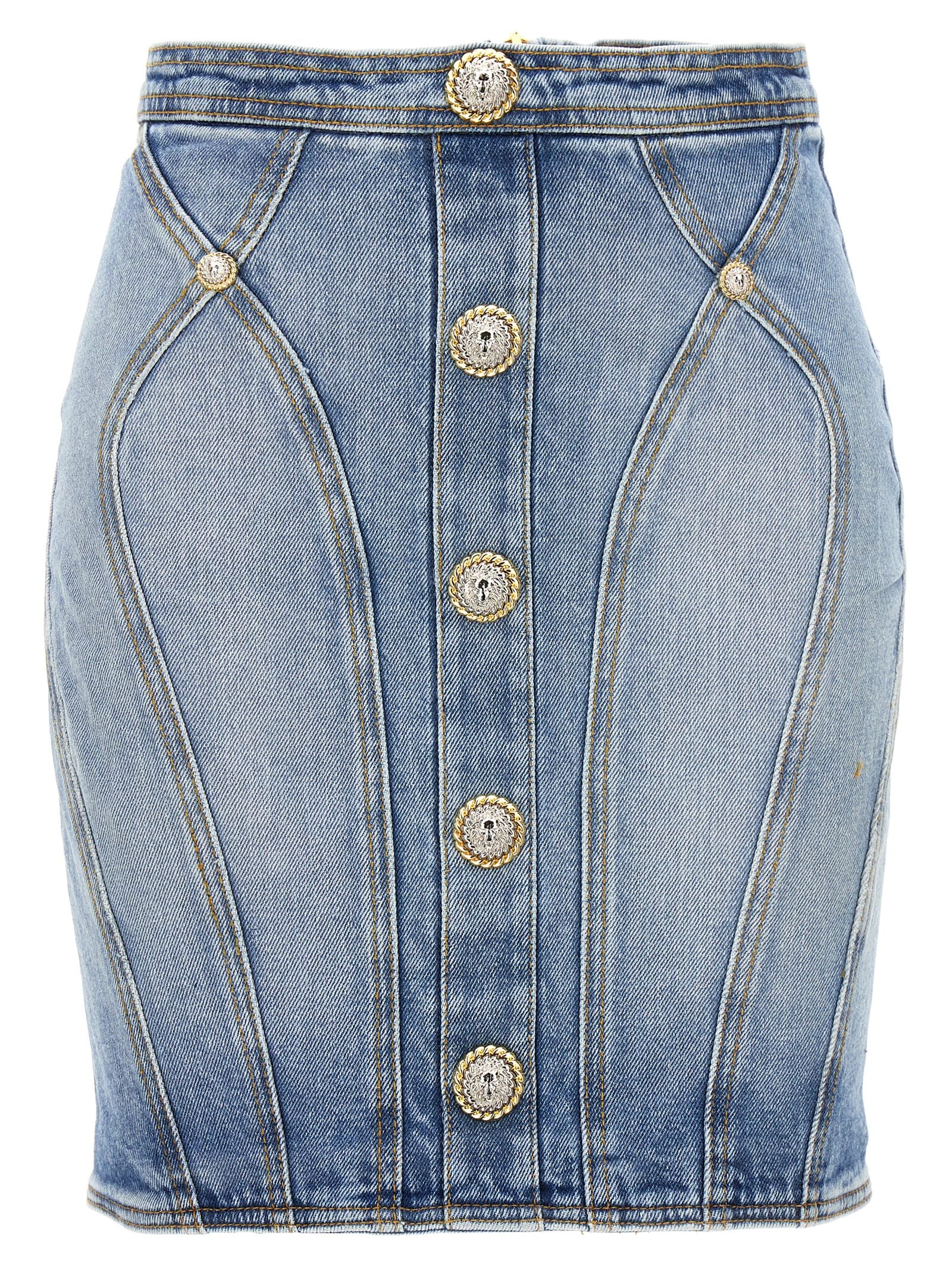 Balmain Button Denim Skirt