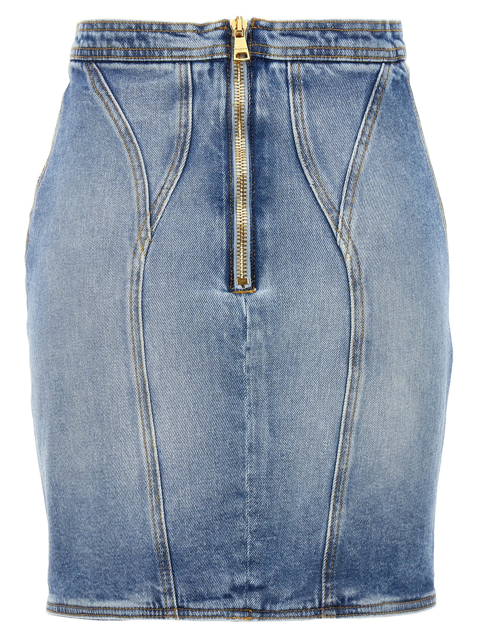 Balmain Button Denim Skirt