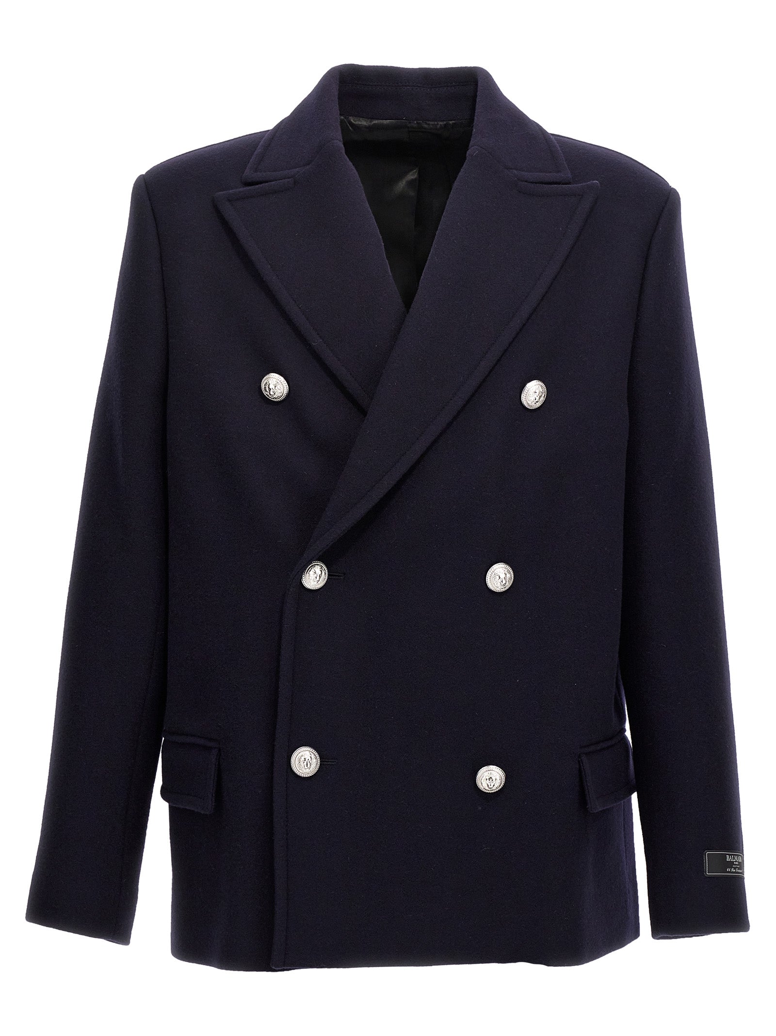 Balmain Double-Breasted Coat With Logo Buttons