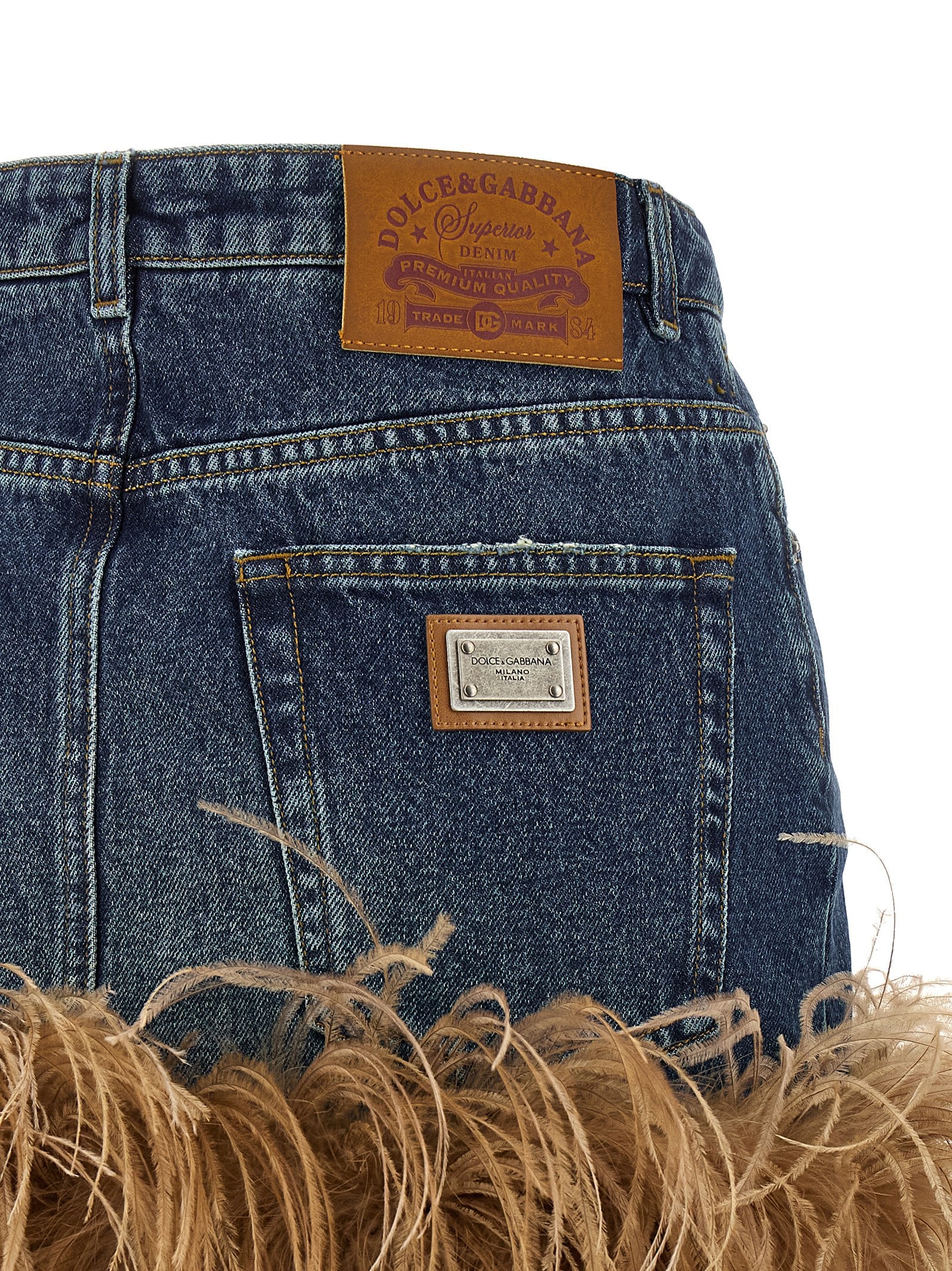 Dolce & Gabbana Feather Denim Skirt