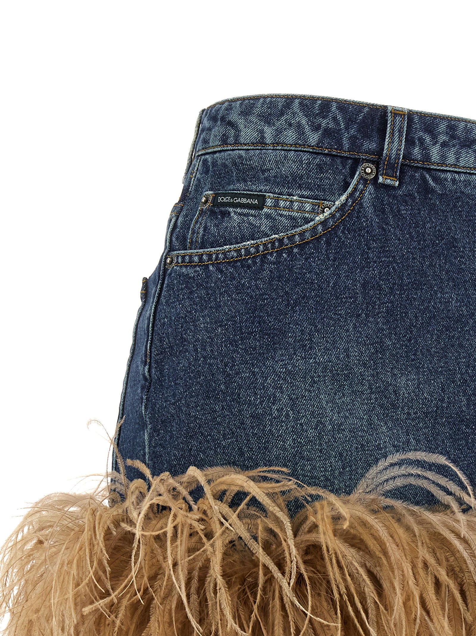 Dolce & Gabbana Feather Denim Skirt