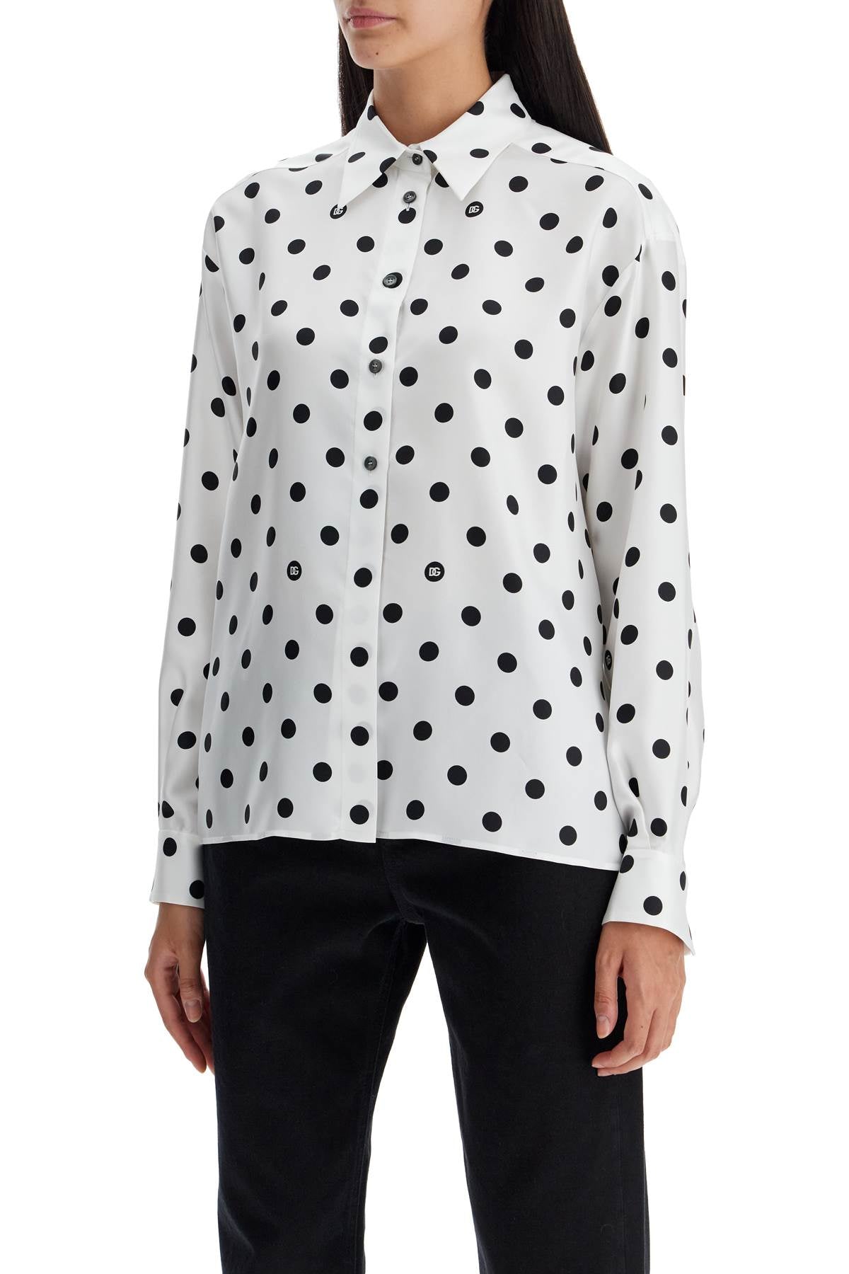 Dolce & Gabbana Silk Polka Dot Print Blouse