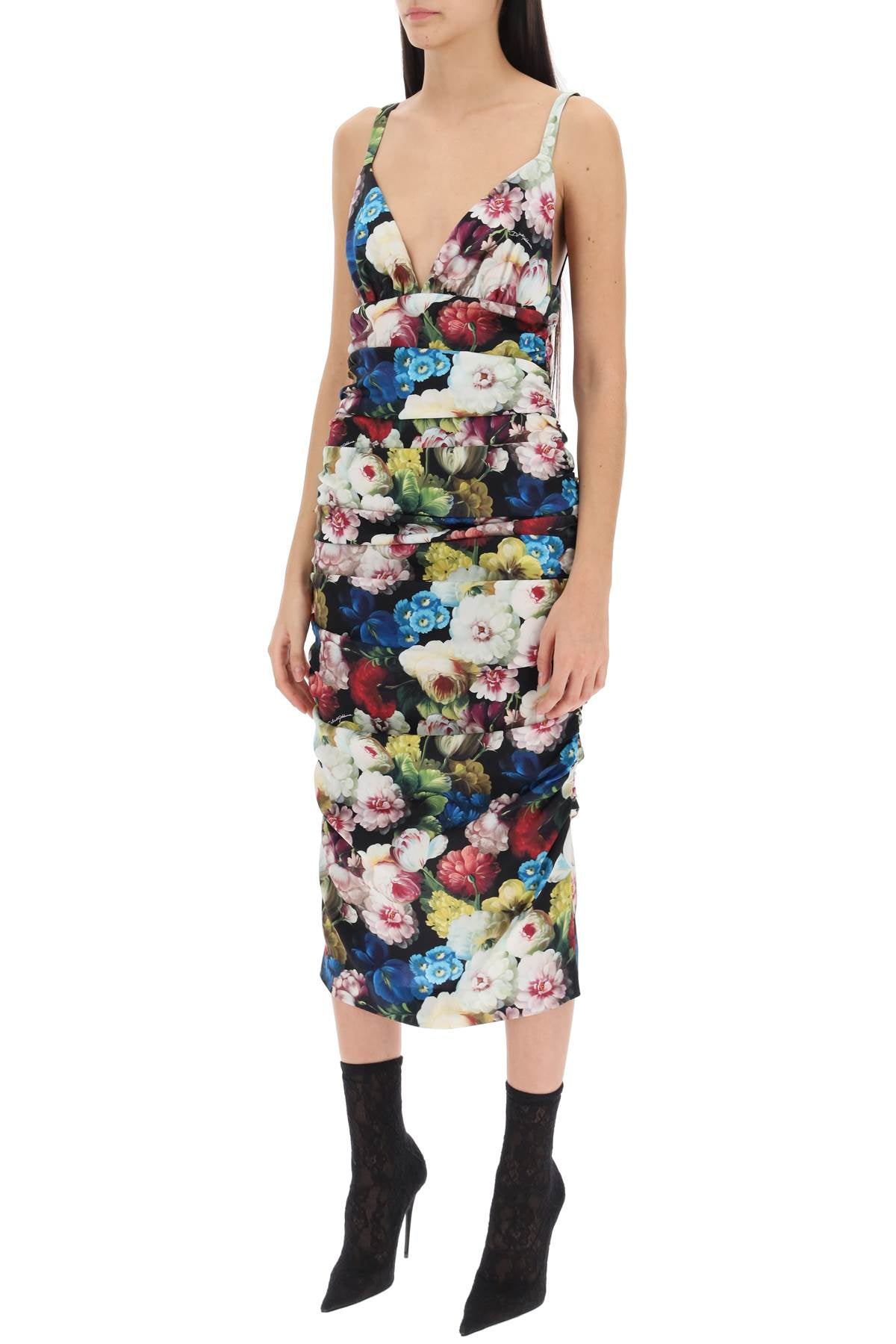 Dolce & Gabbana Nocturnal Flower Draped Midi Dress