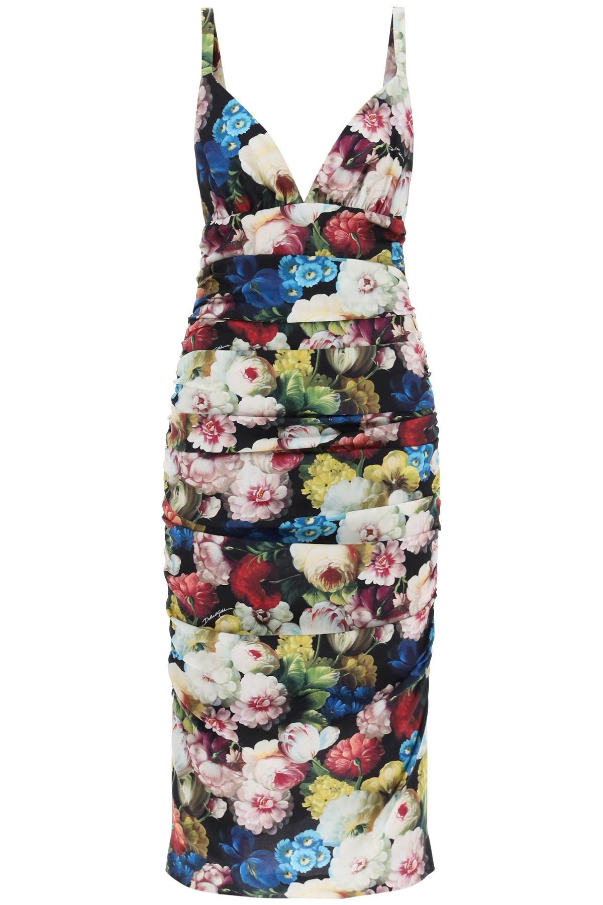 Dolce & Gabbana Nocturnal Flower Draped Midi Dress