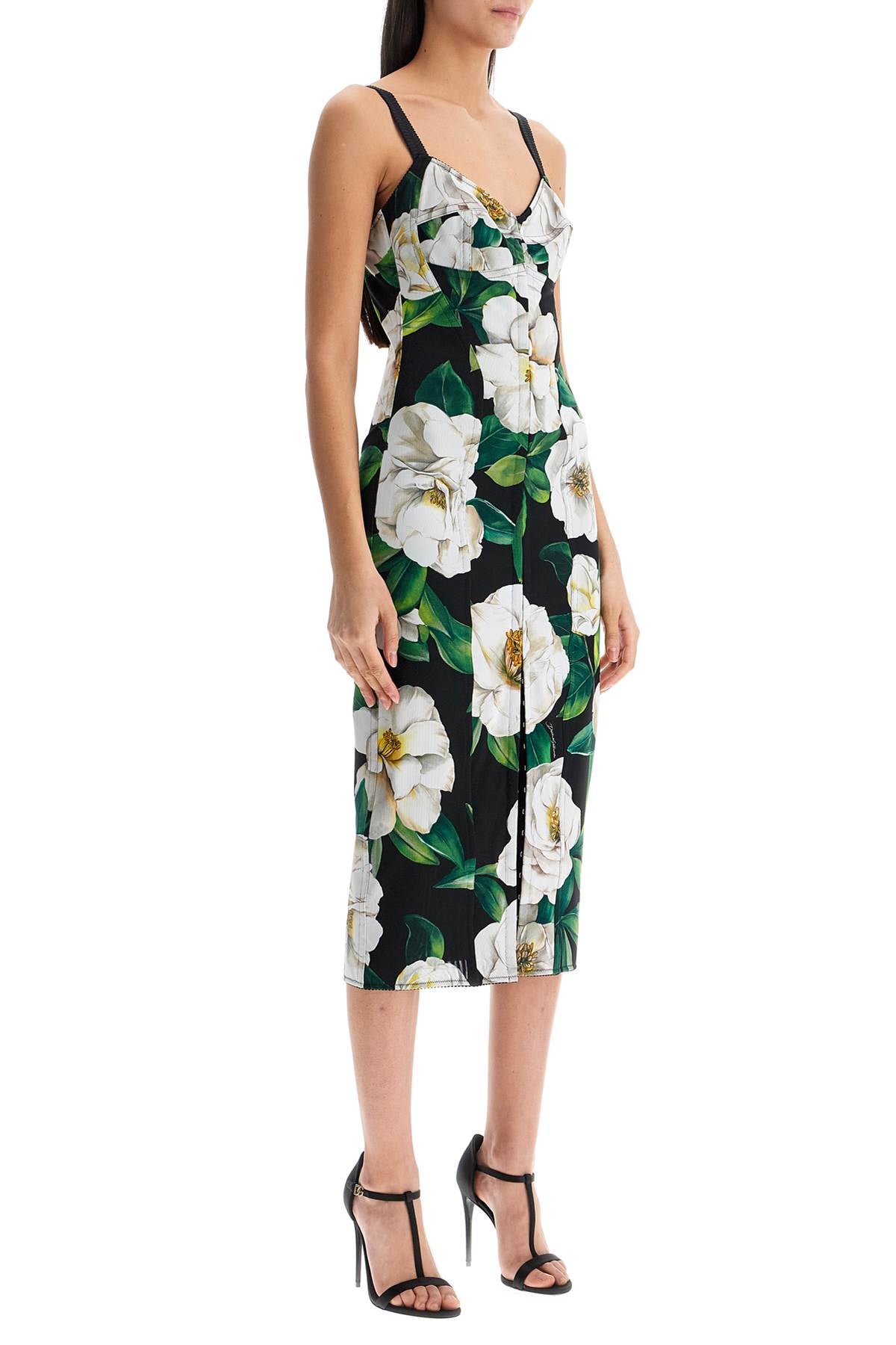 Dolce & Gabbana Black Floral Midi Synthetic Dress