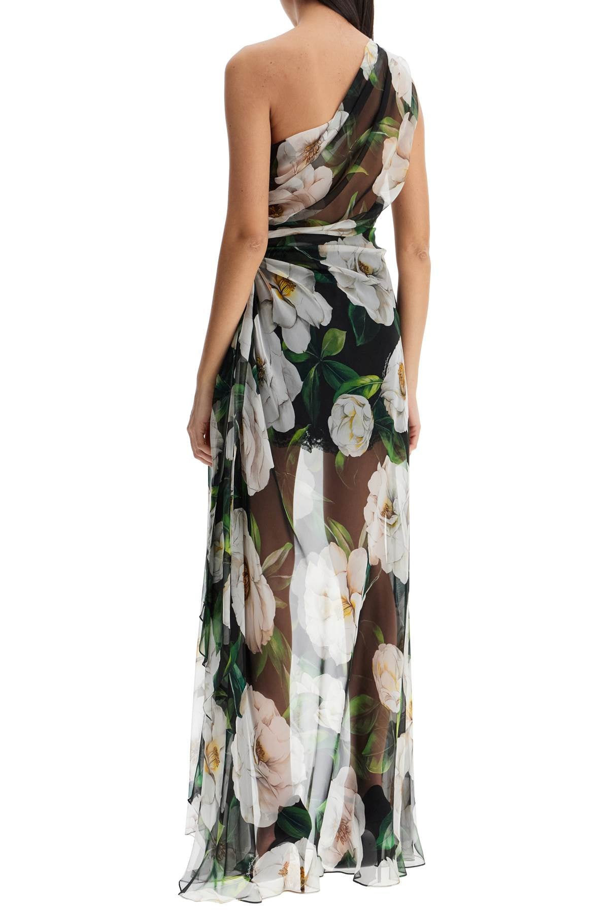 Dolce & Gabbana Long One-Shoulder Floral Silk Dress