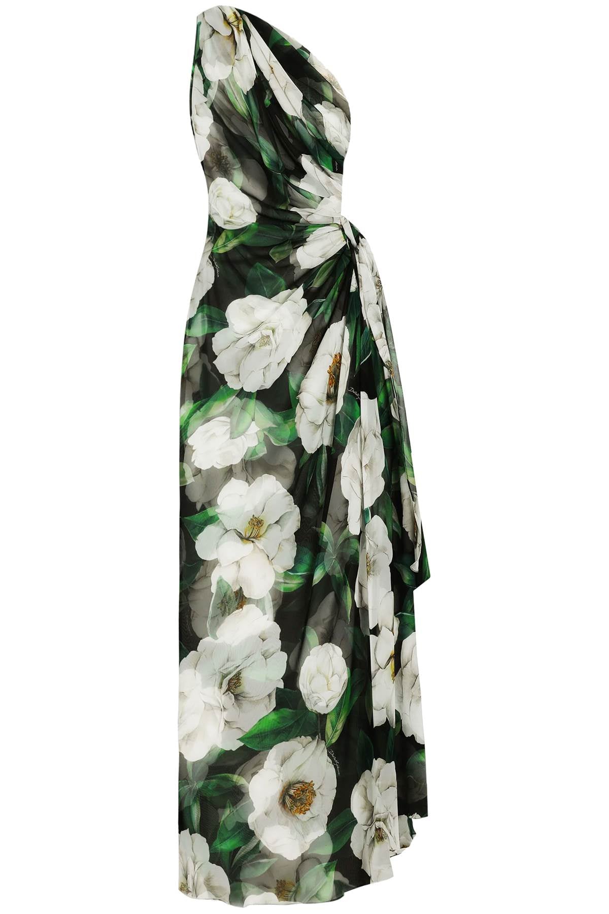 Dolce & Gabbana Long One-Shoulder Floral Silk Dress