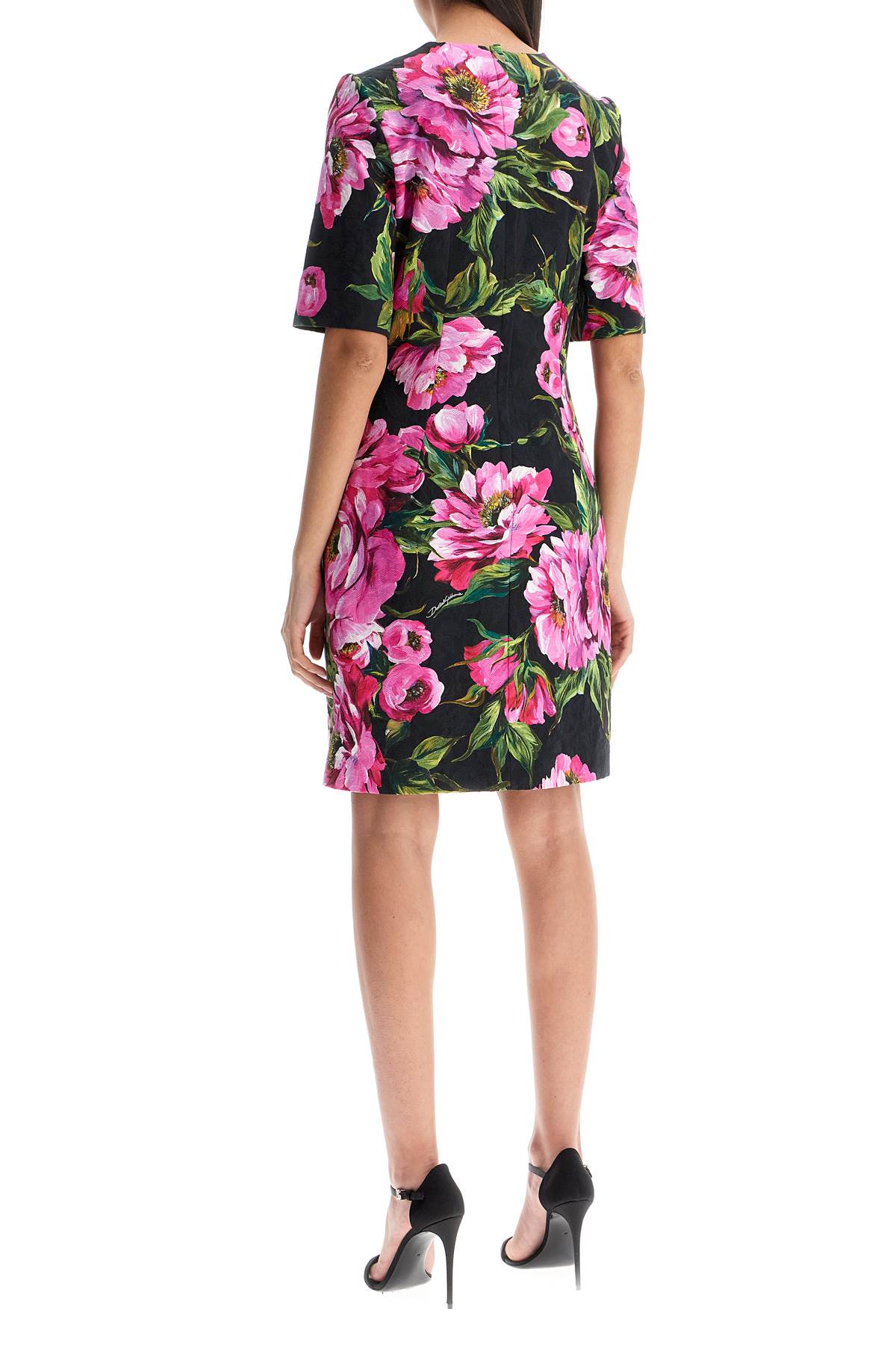 Dolce & Gabbana Black Floral Cotton Dress With Peonies