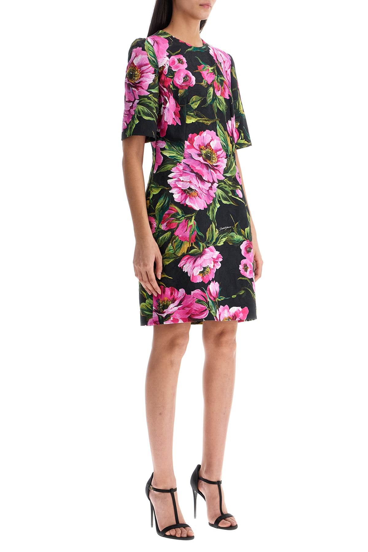 Dolce & Gabbana Black Floral Cotton Dress With Peonies