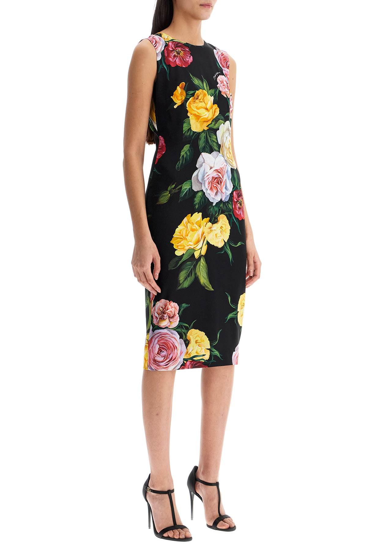 Dolce & Gabbana Elegant Black Floral Silk Dress Knee-Length