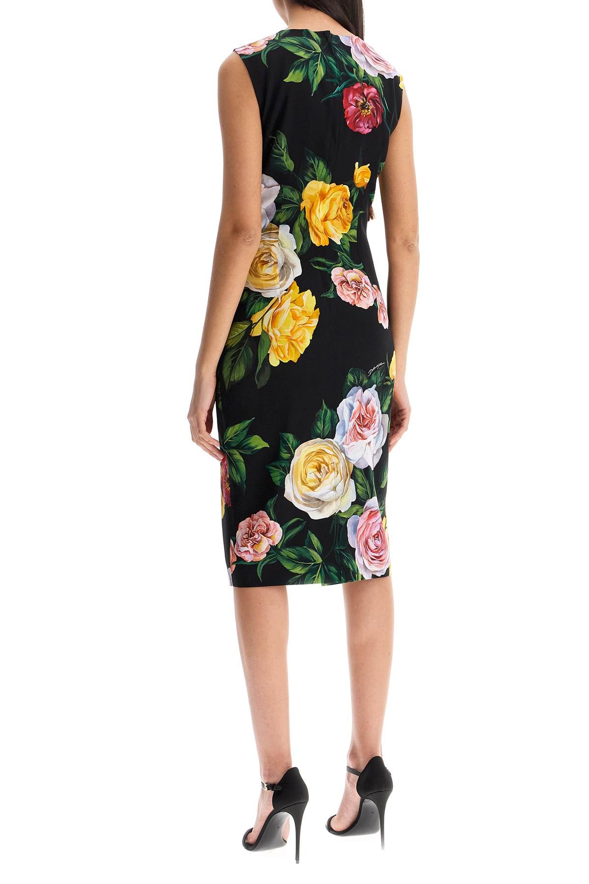 Dolce & Gabbana Elegant Black Floral Silk Dress Knee-Length