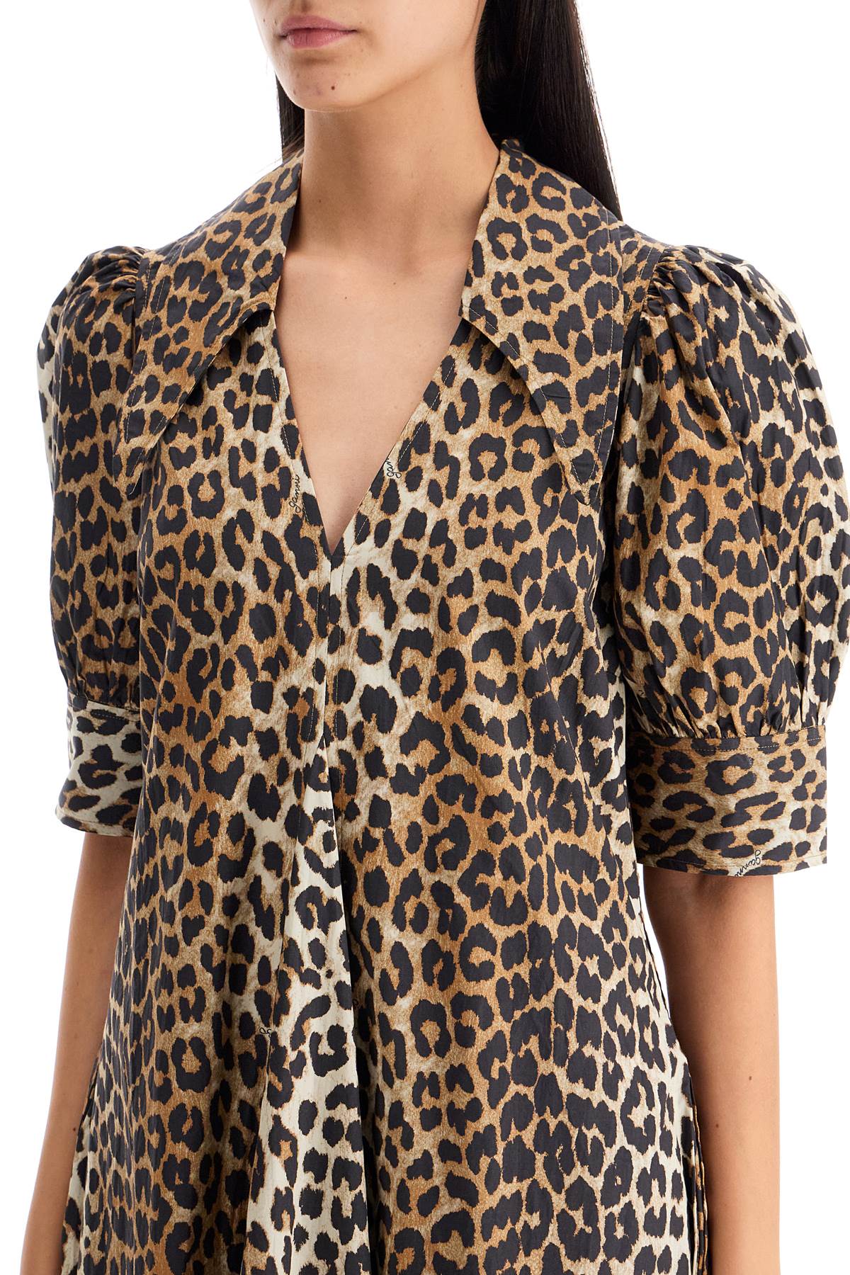 Ganni Leopard Print Poplin Dress