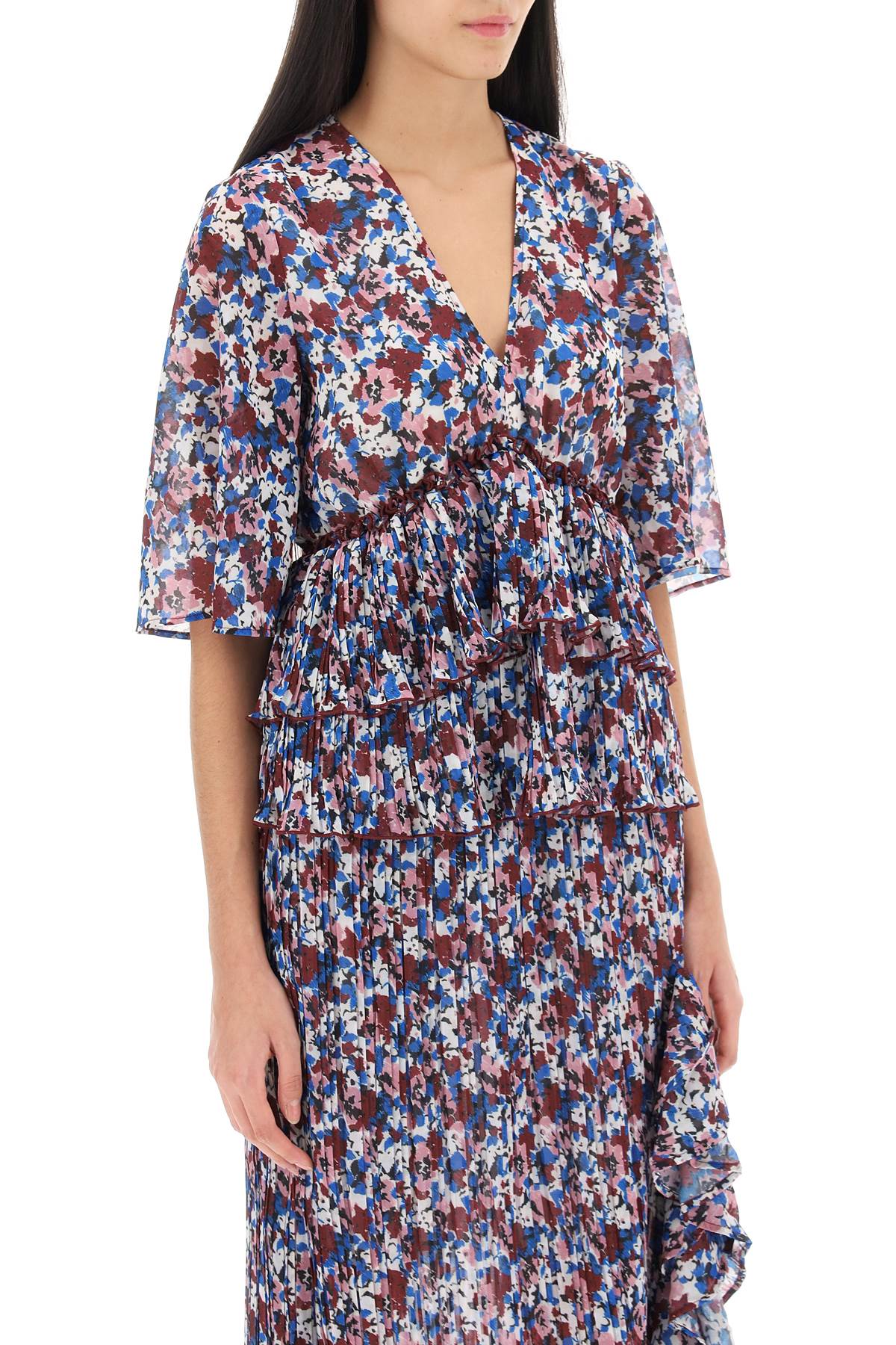 Ganni Pleated Blouse With Floral Motif