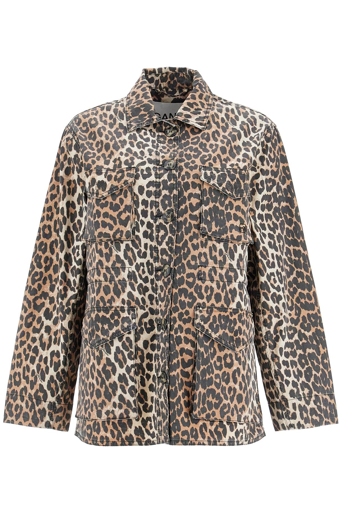 Ganni Leopard Print Canvas Overshirt