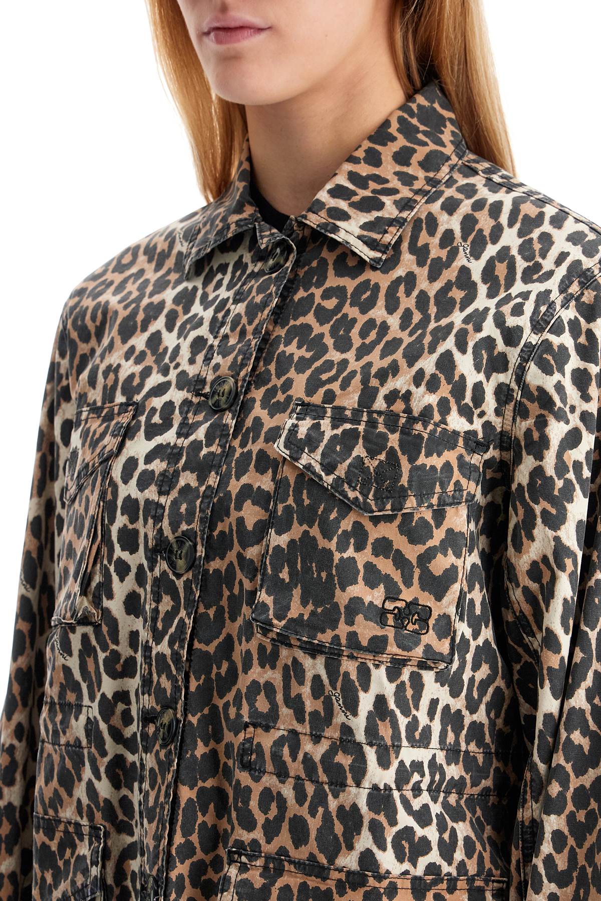 Ganni Leopard Print Canvas Overshirt