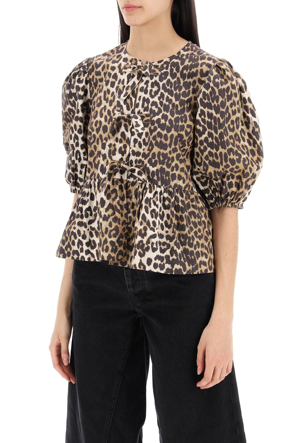 Ganni Leopard Print Peplum Blouse