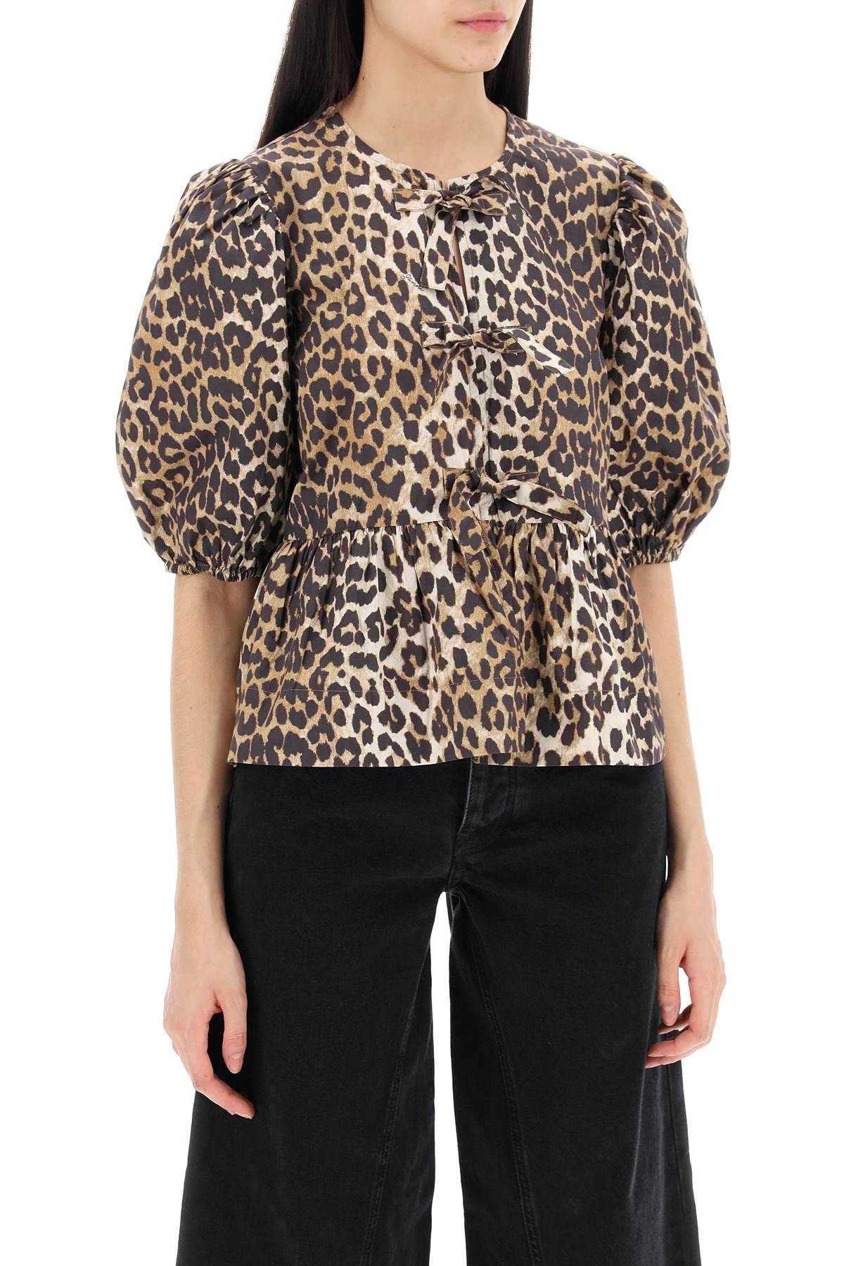 Ganni Leopard Print Peplum Blouse