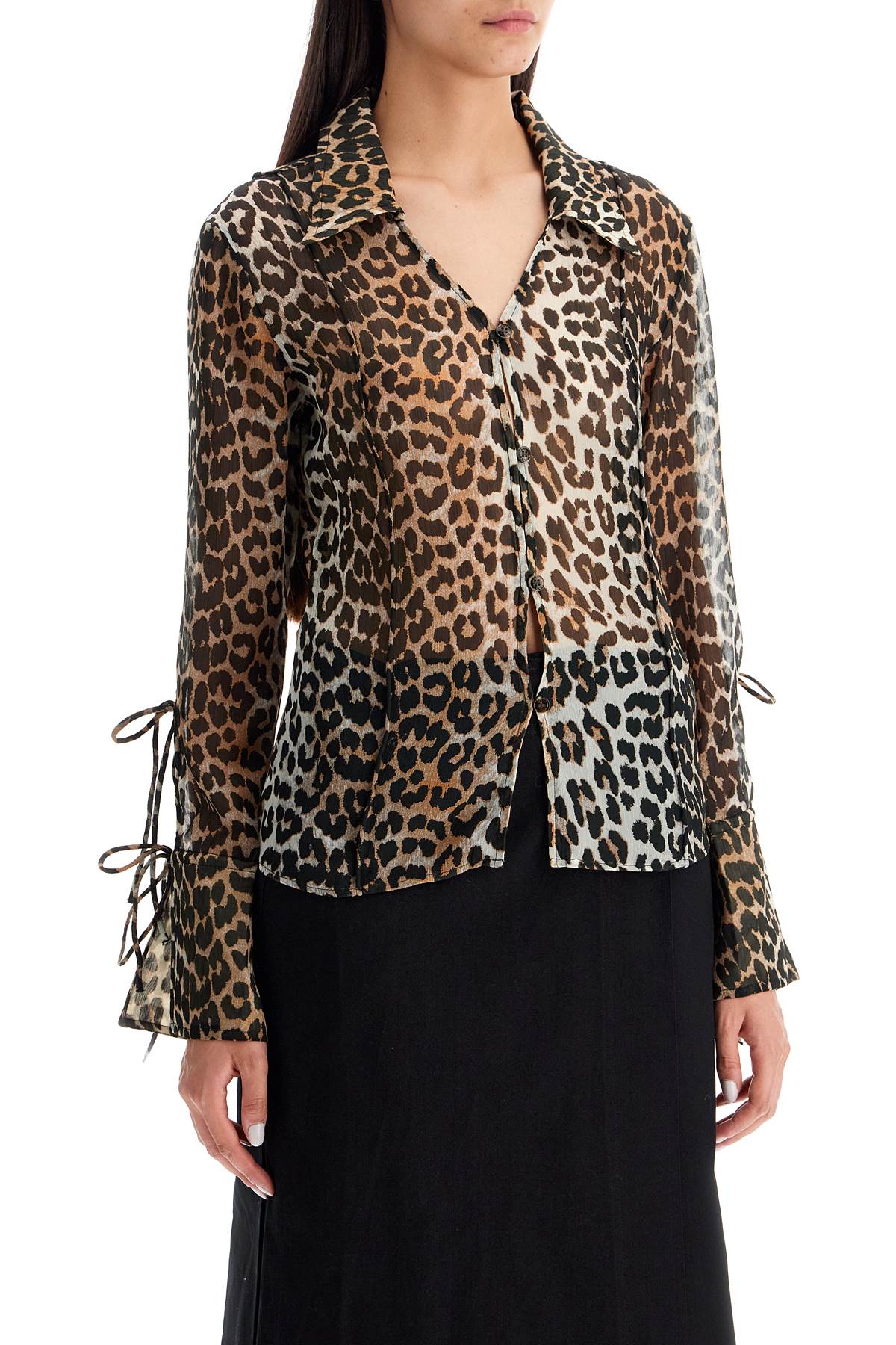 Ganni Leopard Print Chiffon Blouse