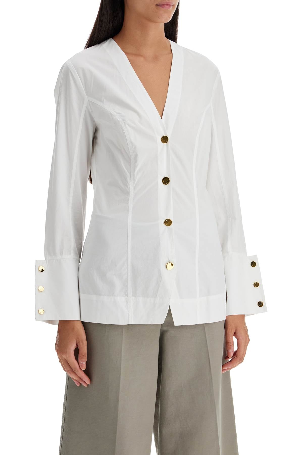 Ganni V-Neck Shirt With Collar