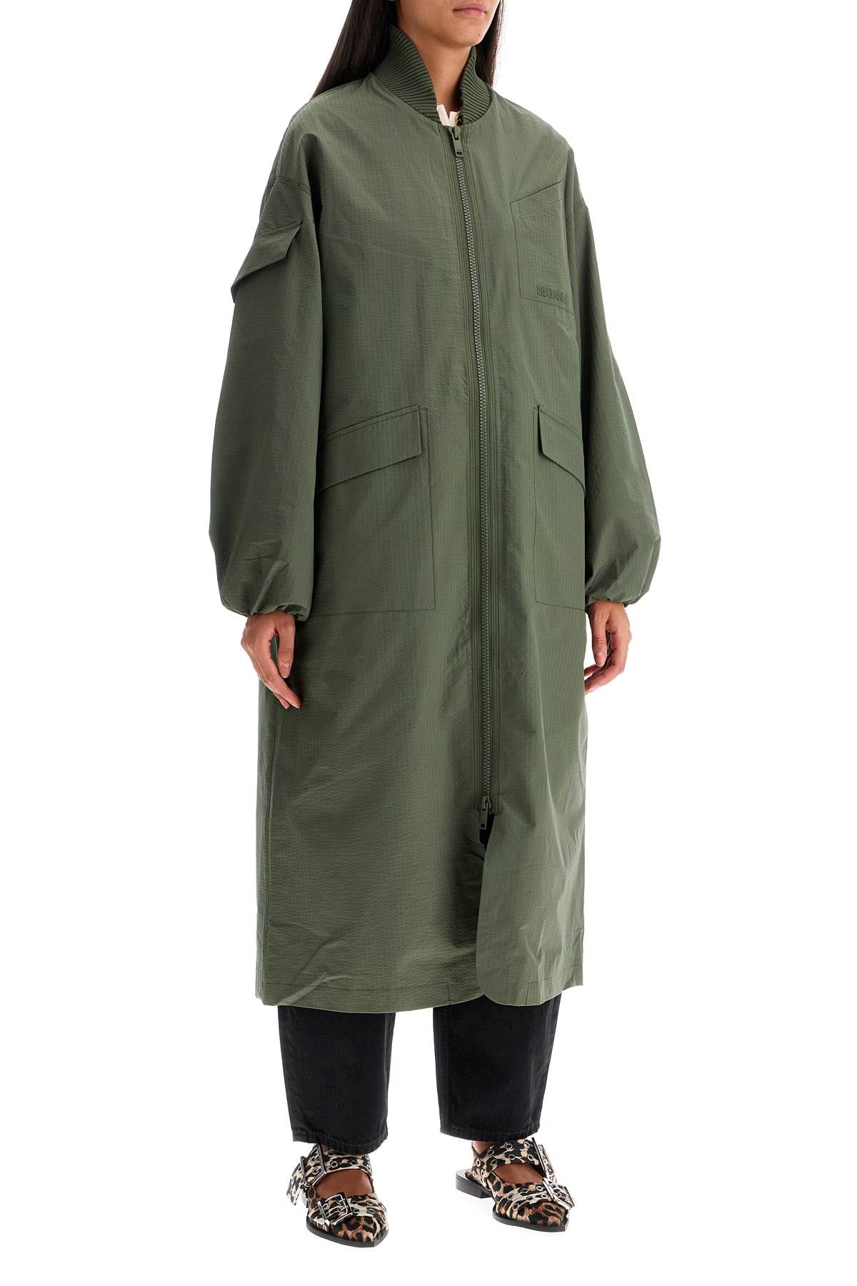 Ganni Long Tech Seersucker Trench